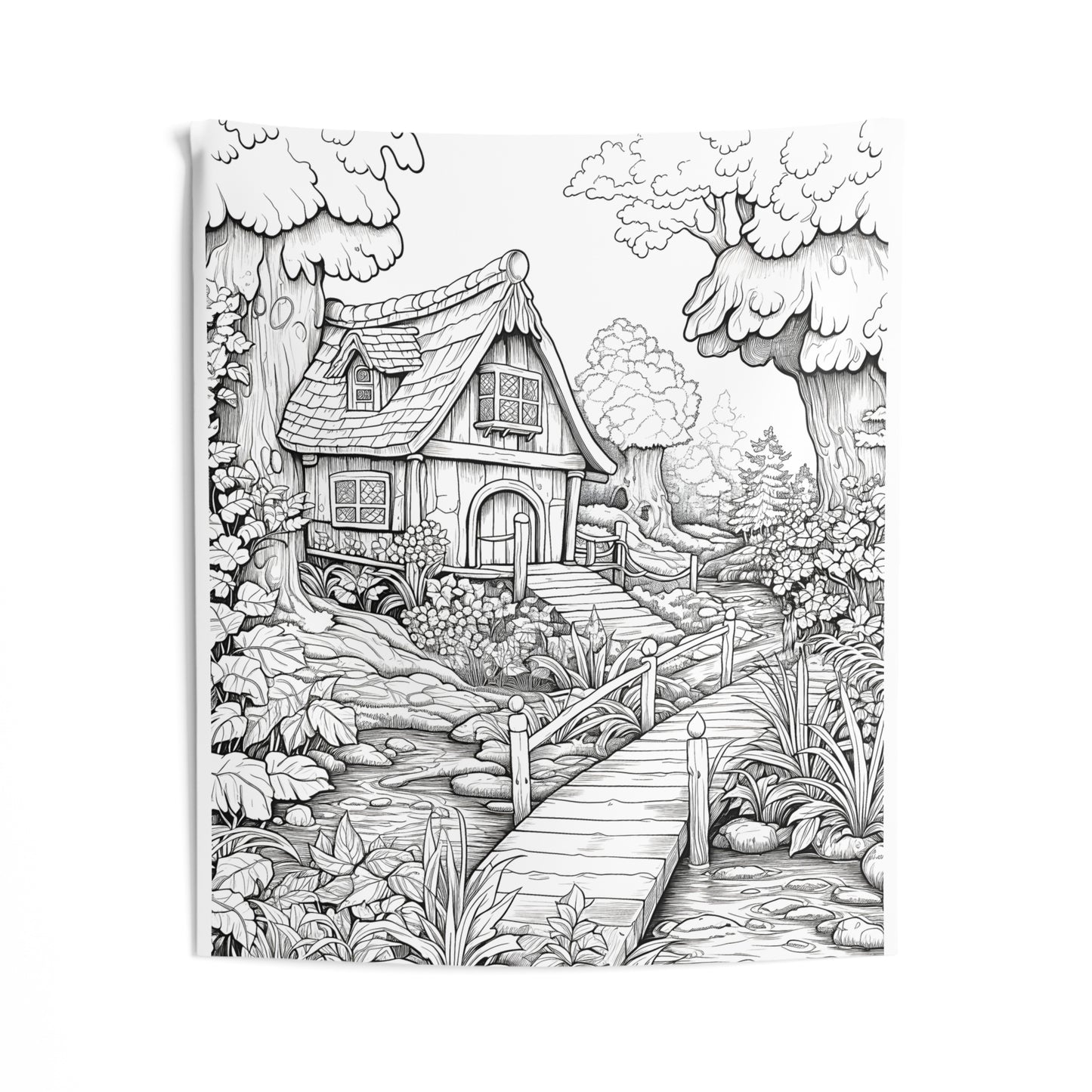 Indoor Wall Tapestries Coloring Kit with 10 Fabric Markers - Fairy Tale Cottage