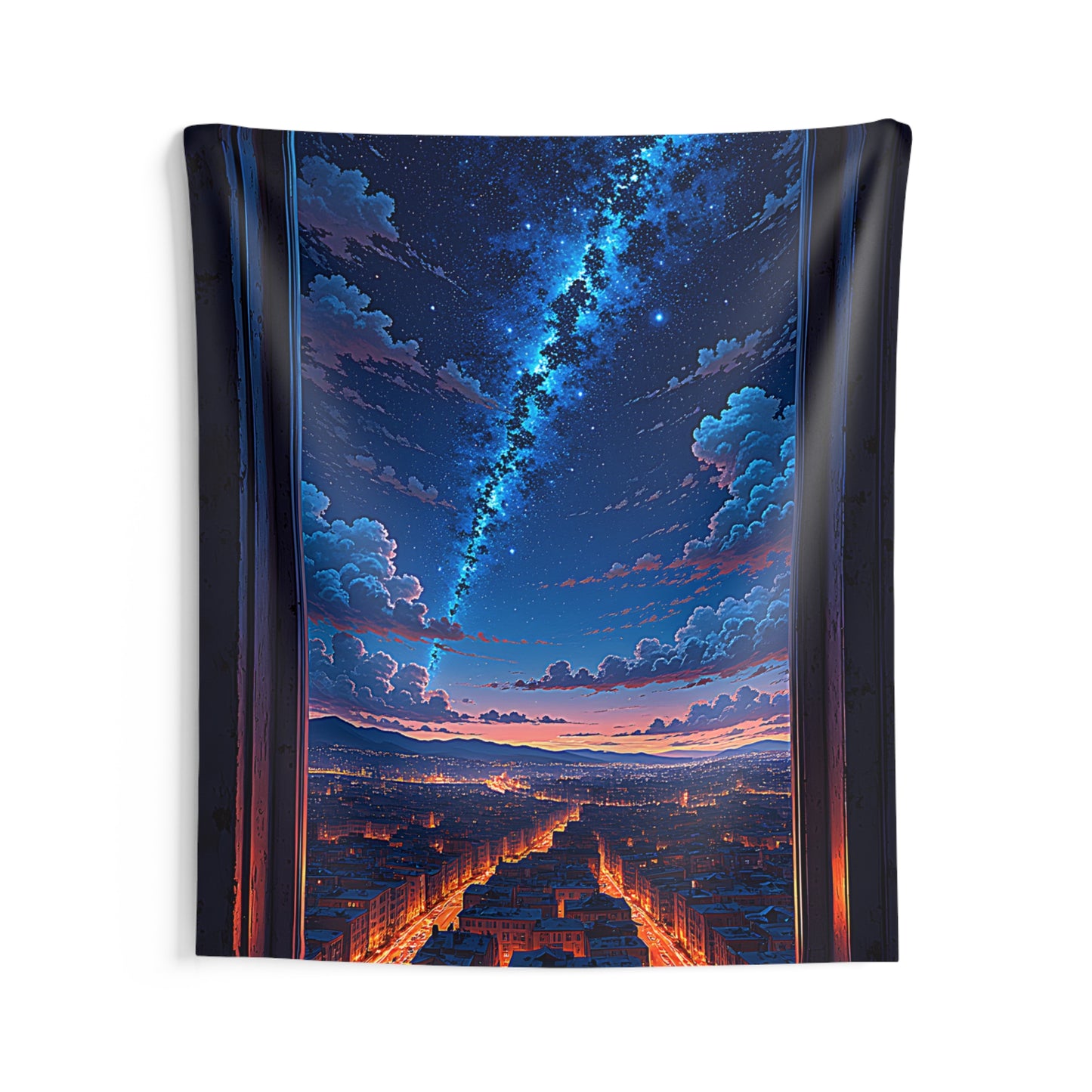 Indoor Wall Tapestries Colorful Graphic Design - Night Cityscape