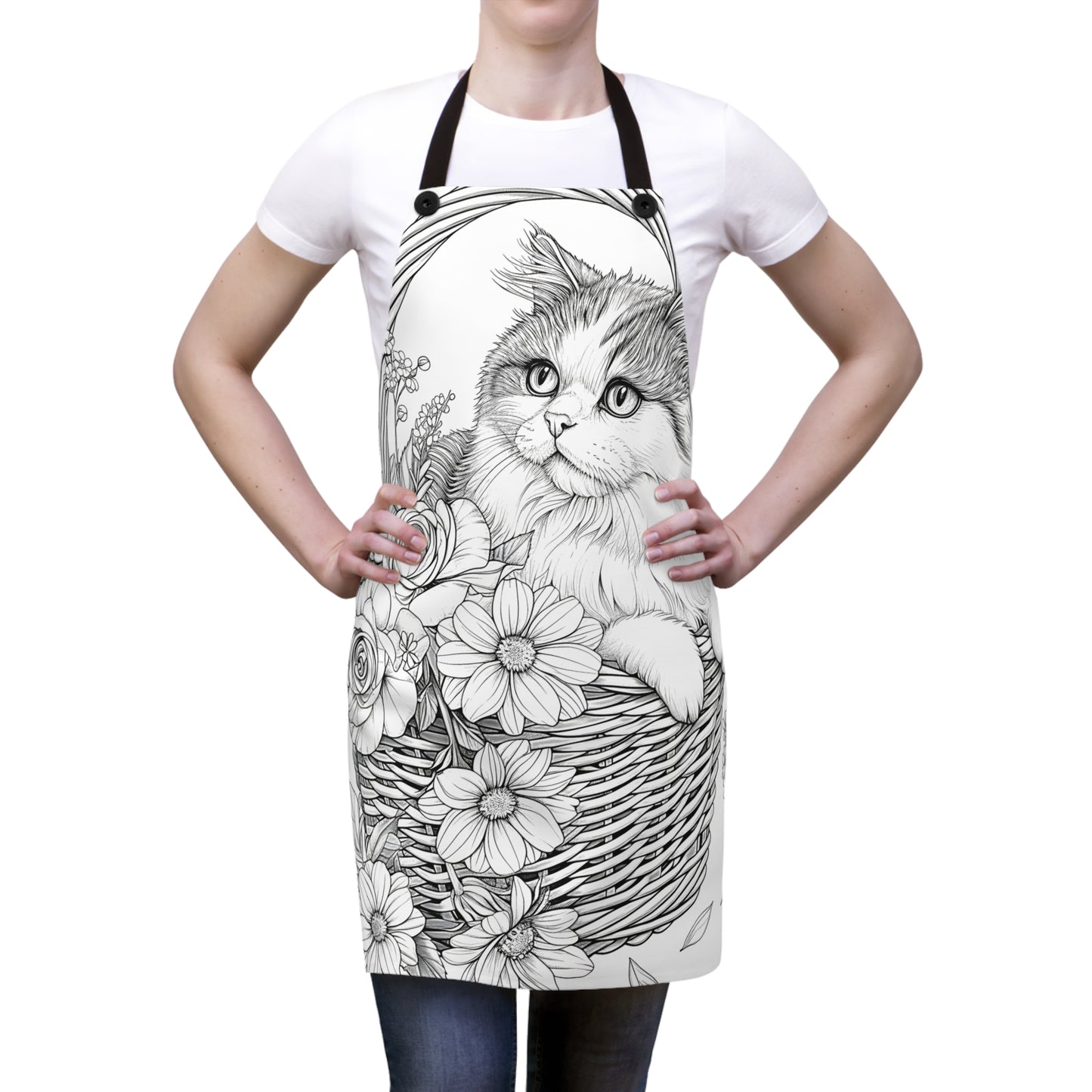 Apron Coloring Kit with 10 Fabric Markers - Cat in a Basket