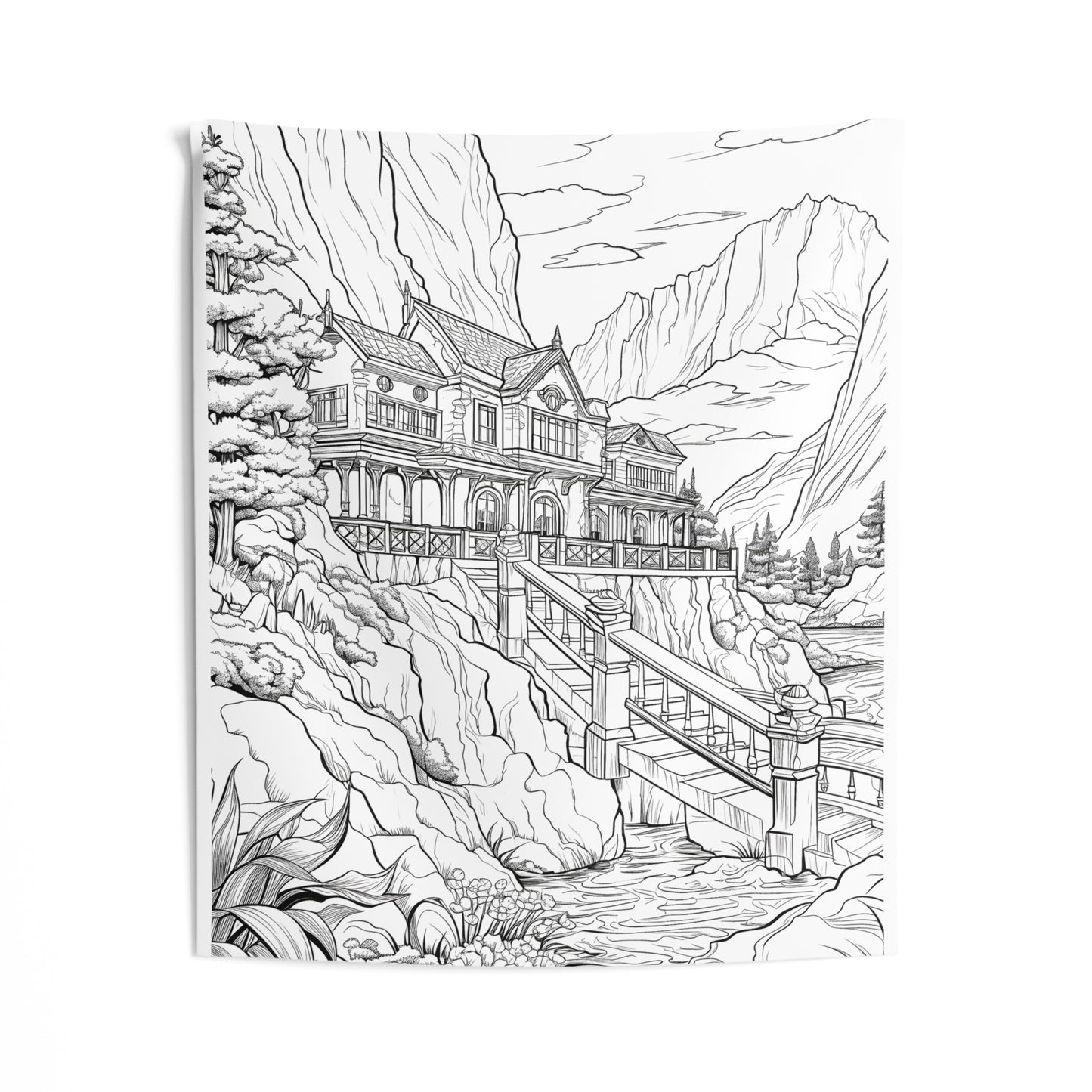 Indoor Wall Tapestries Coloring Kit with 10 Fabric Markers - Mountain House