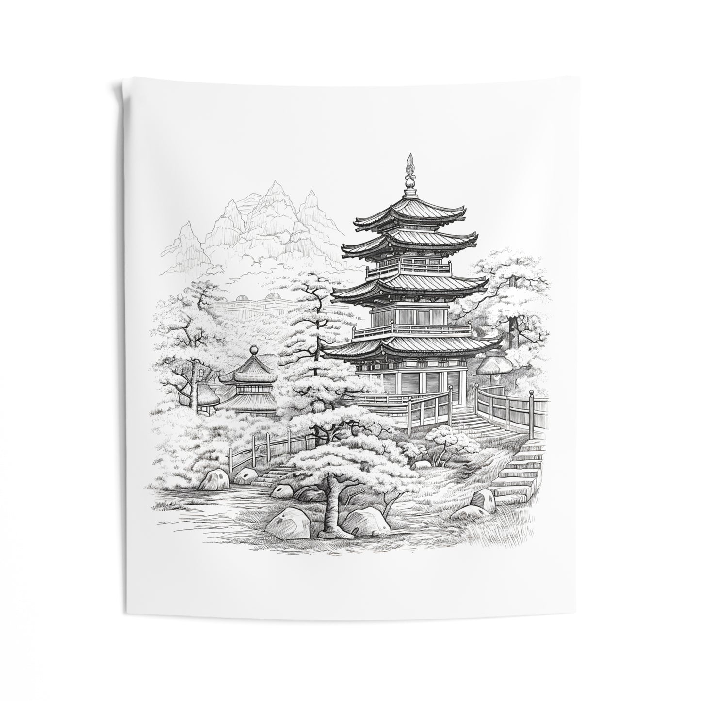 Indoor Wall Tapestries Coloring Kit with 10 Fabric Markers - Traditional Japanese Pagoda