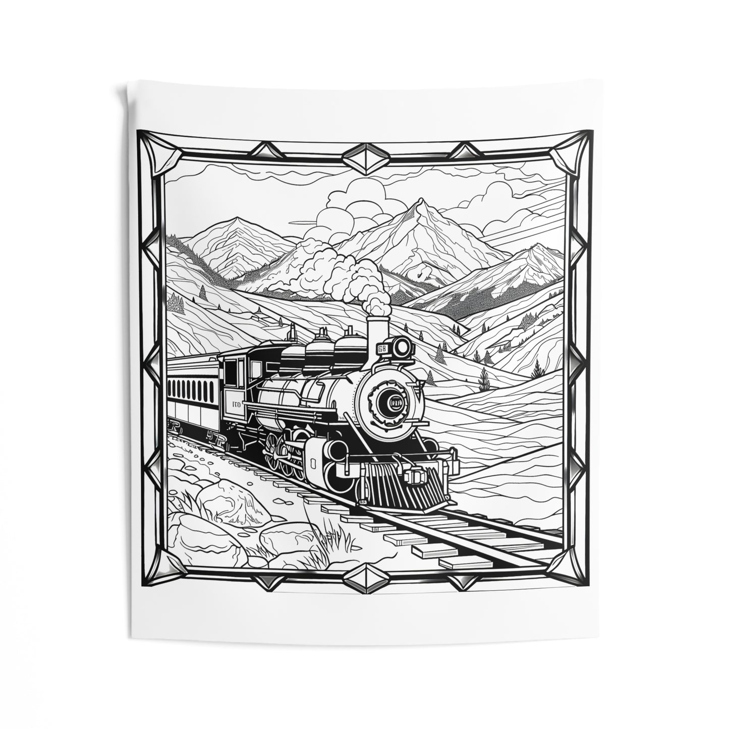 Indoor Wall Tapestries Coloring Kit with 10 Fabric Markers - Steam Engine Train