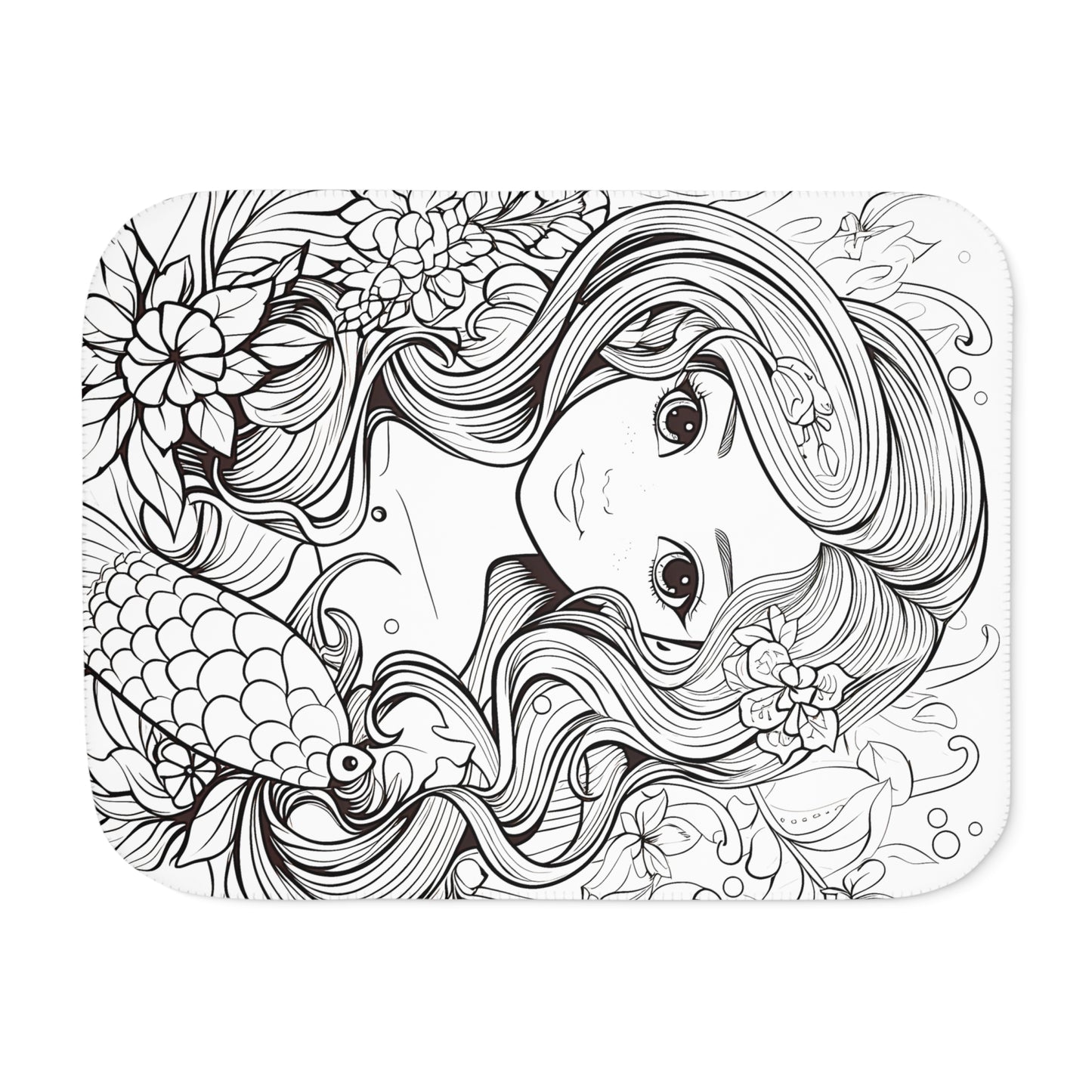 Blanket Coloring Kit with 10 Fabric Markers - Mermaid with Floral Elements