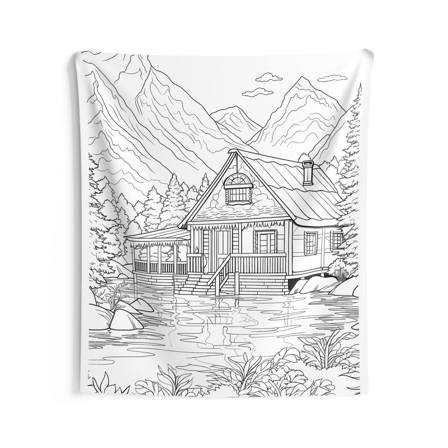 Indoor Wall Tapestries Coloring Kit with 10 Fabric Markers - Mountain Cabin