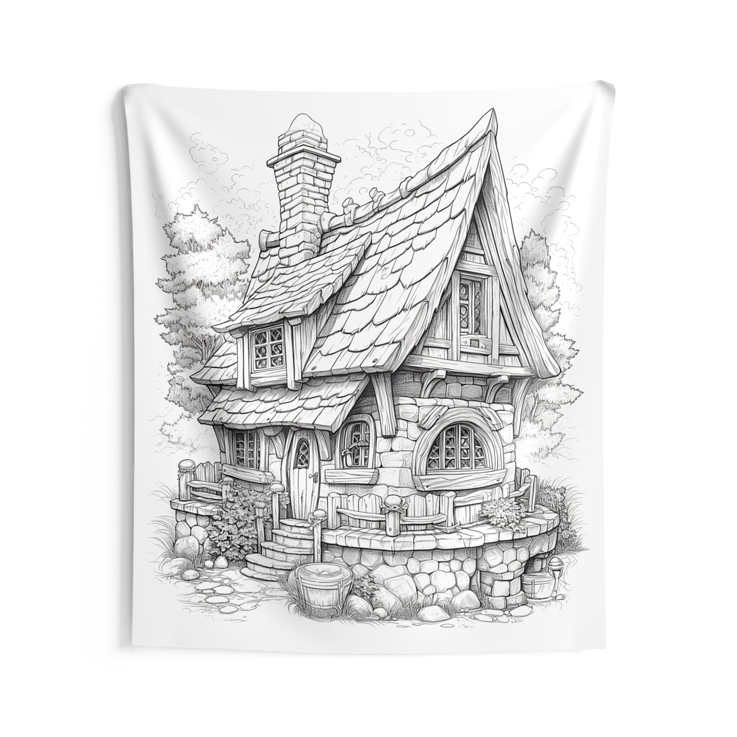 Indoor Wall Tapestries Coloring Kit with 10 Fabric Markers - Fairy Tale Cottage