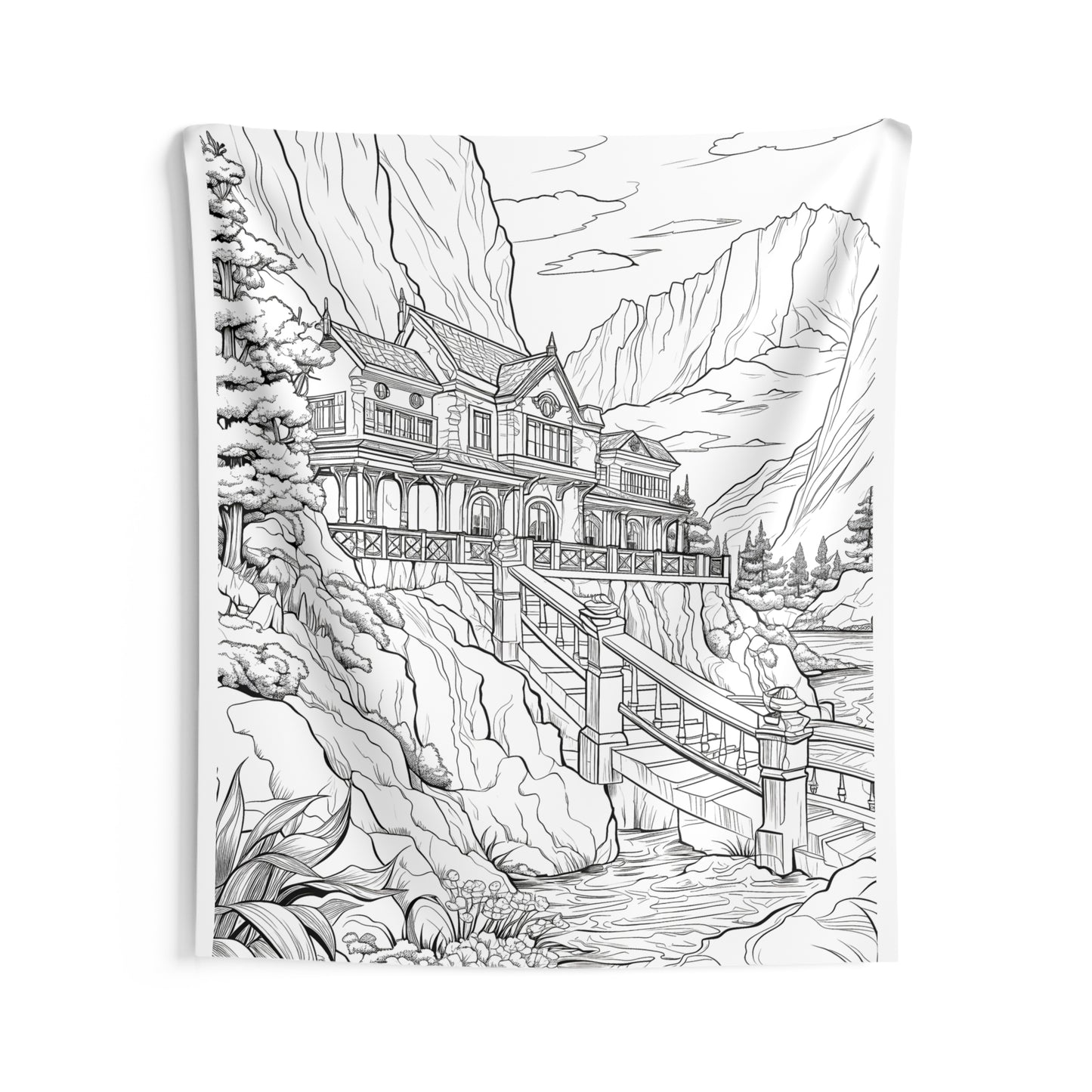 Indoor Wall Tapestries Coloring Kit with 10 Fabric Markers - Mountain House