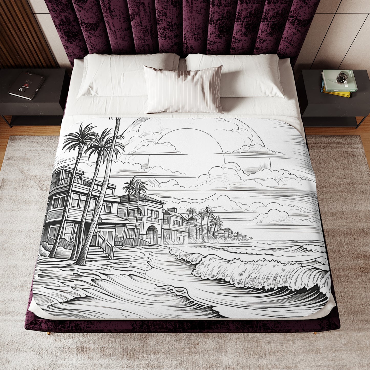 Blanket Coloring Kit with 10 Fabric Markers - Sunset at Beachfront Houses