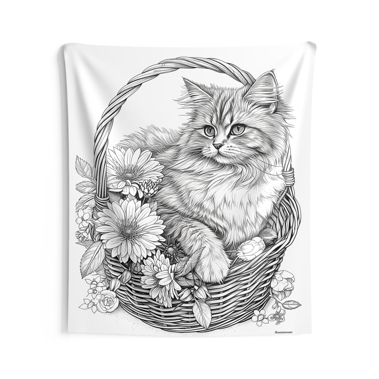 Indoor Wall Tapestries Coloring Kit with 10 Fabric Markers - Cat in a Basket