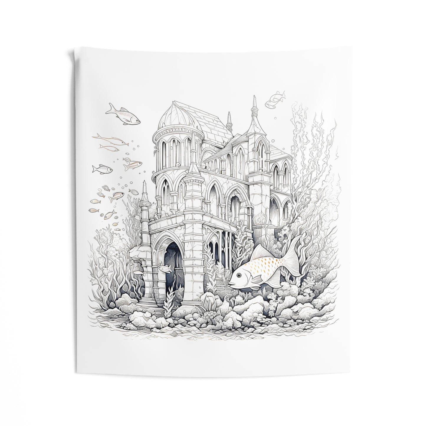 Indoor Wall Tapestries Coloring Kit with 10 Fabric Markers - Underwater Castle