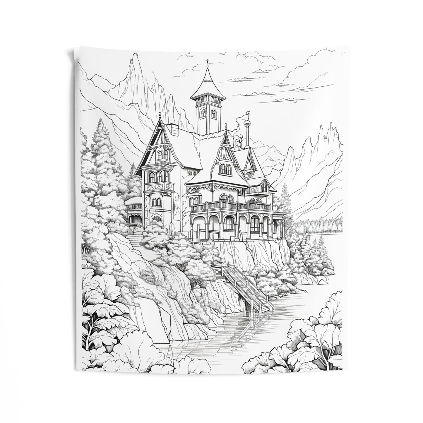 Indoor Wall Tapestries Coloring Kit with 10 Fabric Markers - Mountain House