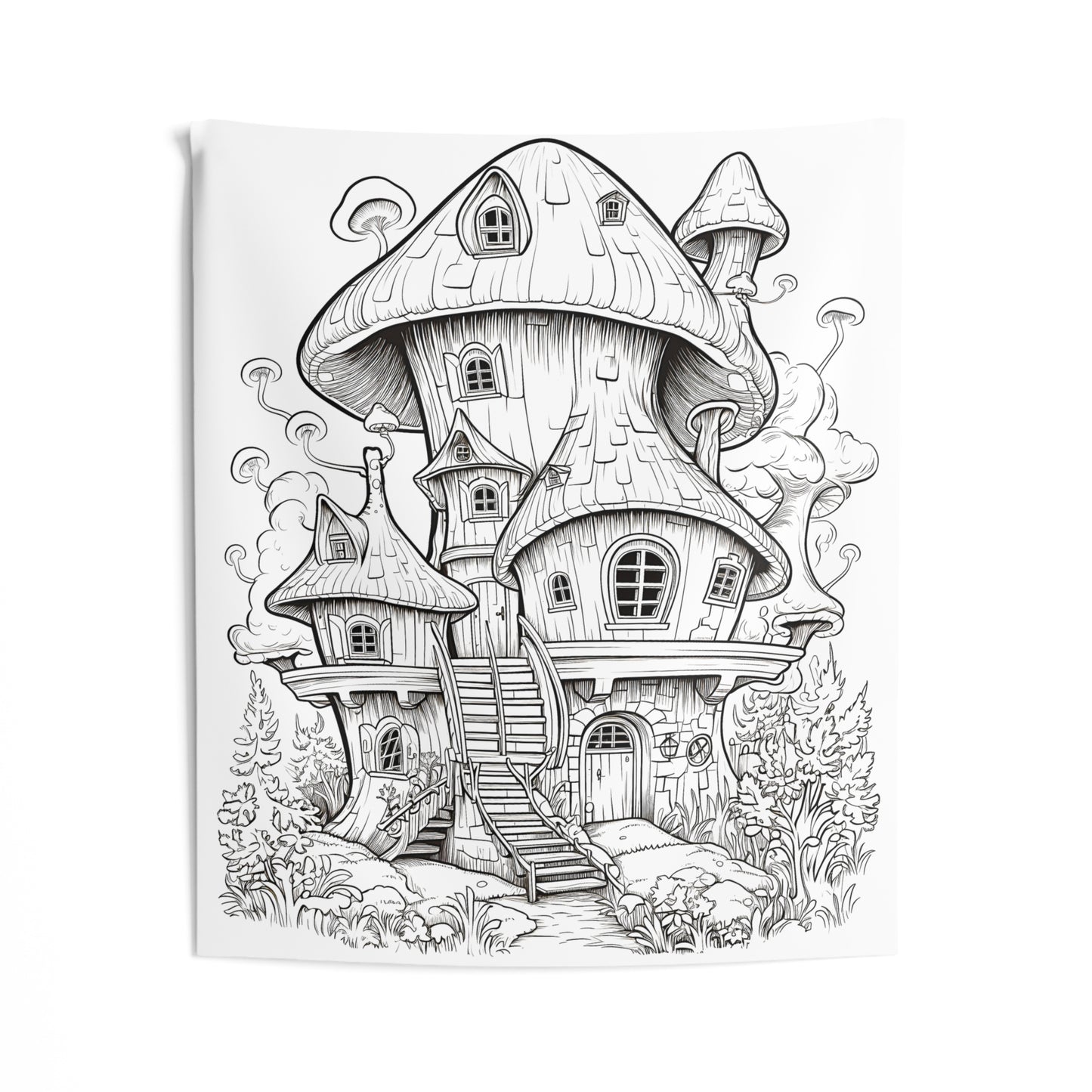 Indoor Wall Tapestries Coloring Kit with 10 Fabric Markers - Mushroom House