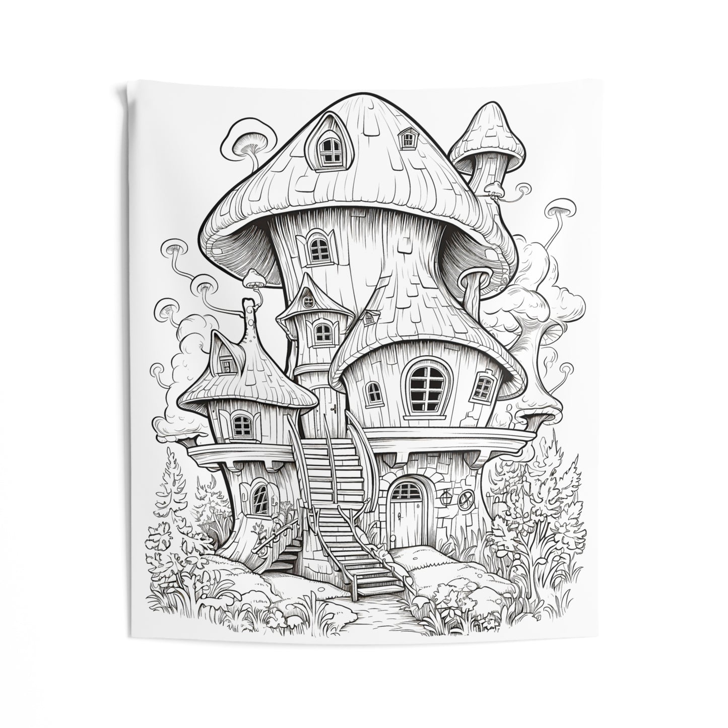 Indoor Wall Tapestries Coloring Kit with 10 Fabric Markers - Fantasy Mushroom House