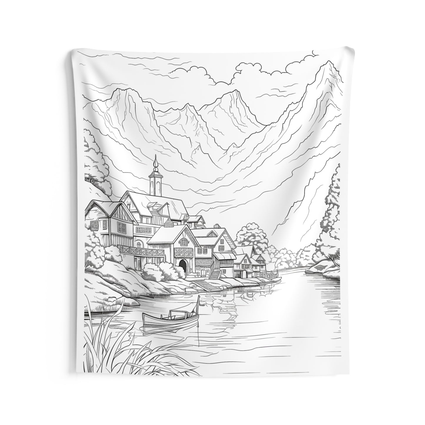 Indoor Wall Tapestries Coloring Kit with 10 Fabric Markers - Mountain Village