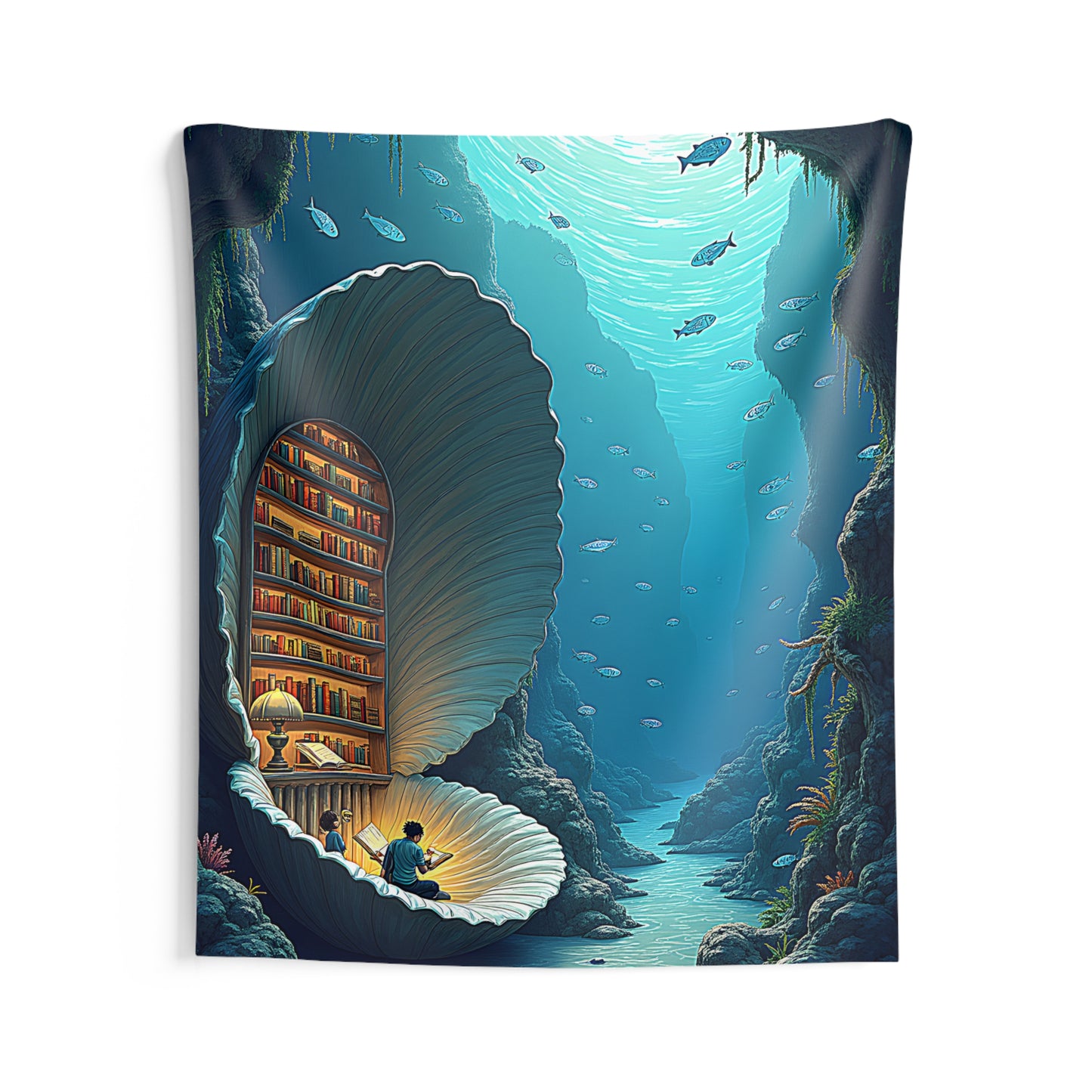 Indoor Wall Tapestries Colorful Graphic Design - Underwater Library