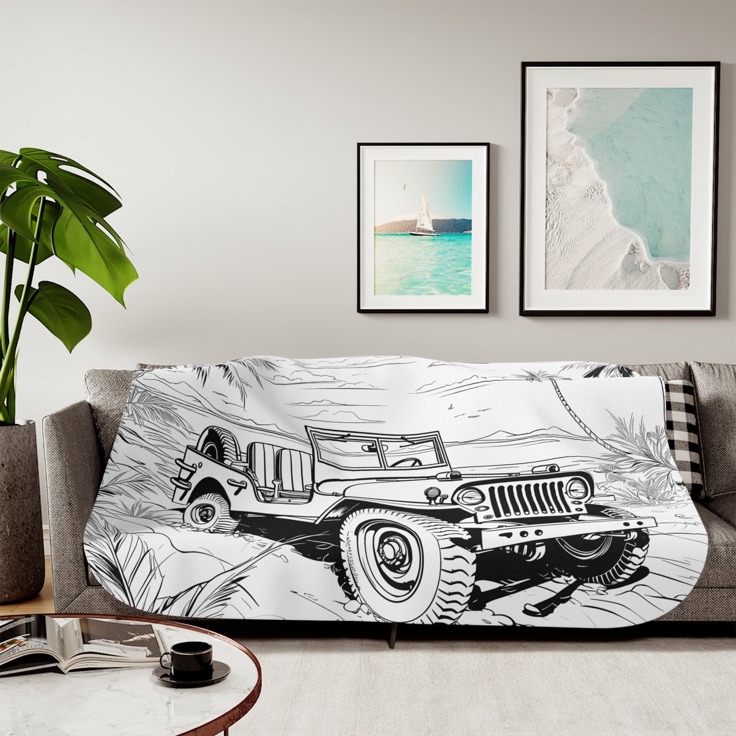 Blanket Coloring Kit with 10 Fabric Markers - Jeep on Beach