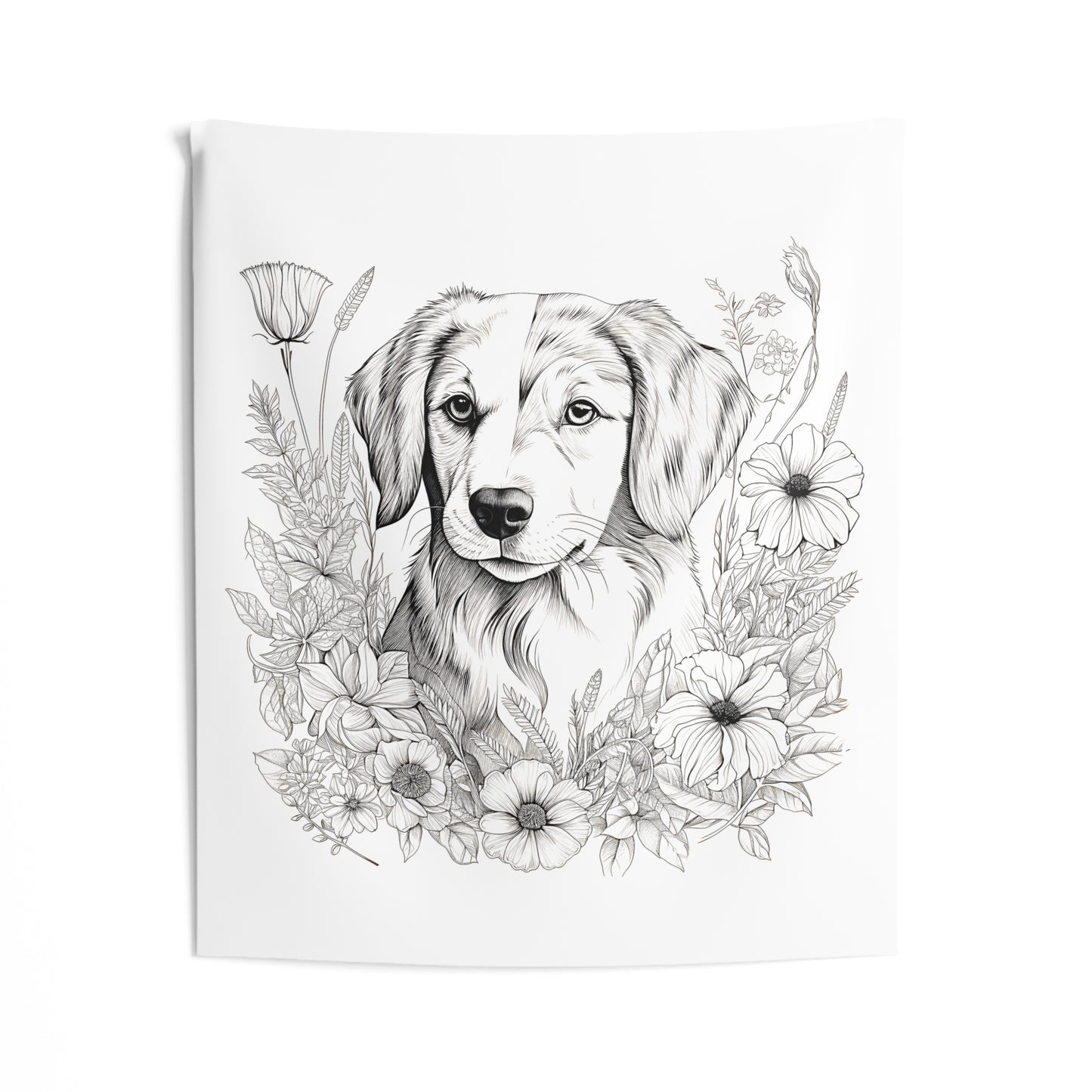 Indoor Wall Tapestries Coloring Kit with 10 Fabric Markers - Puppy with Flowers