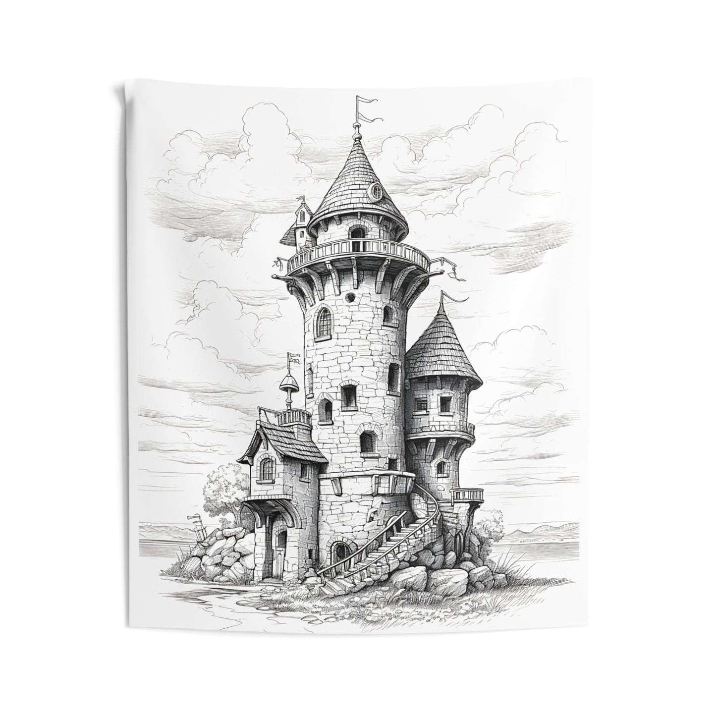 Indoor Wall Tapestries Coloring Kit with 10 Fabric Markers - Medieval Tower