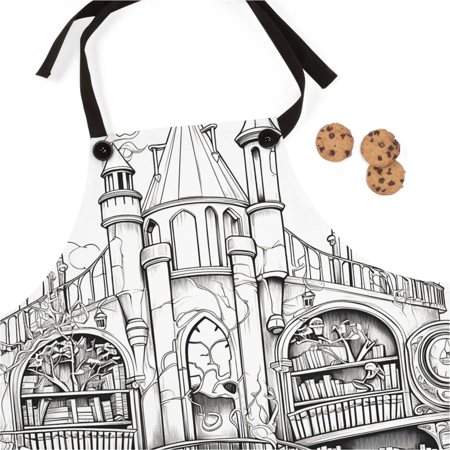 Apron Coloring Kit with 10 Fabric Markers - Fantasical Library Castle