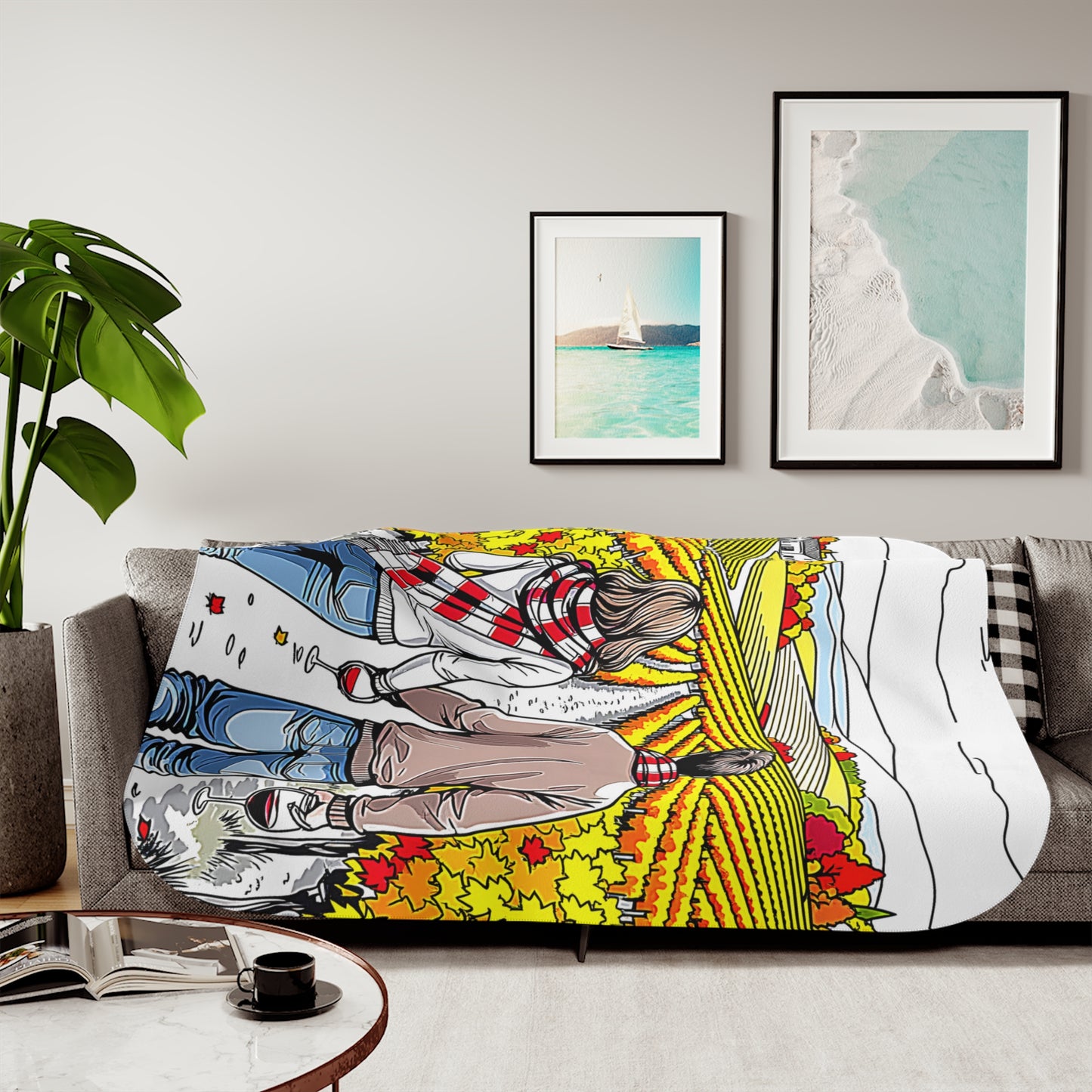 Blanket Colorful Graphic Design - Couple in Fall Vineyard