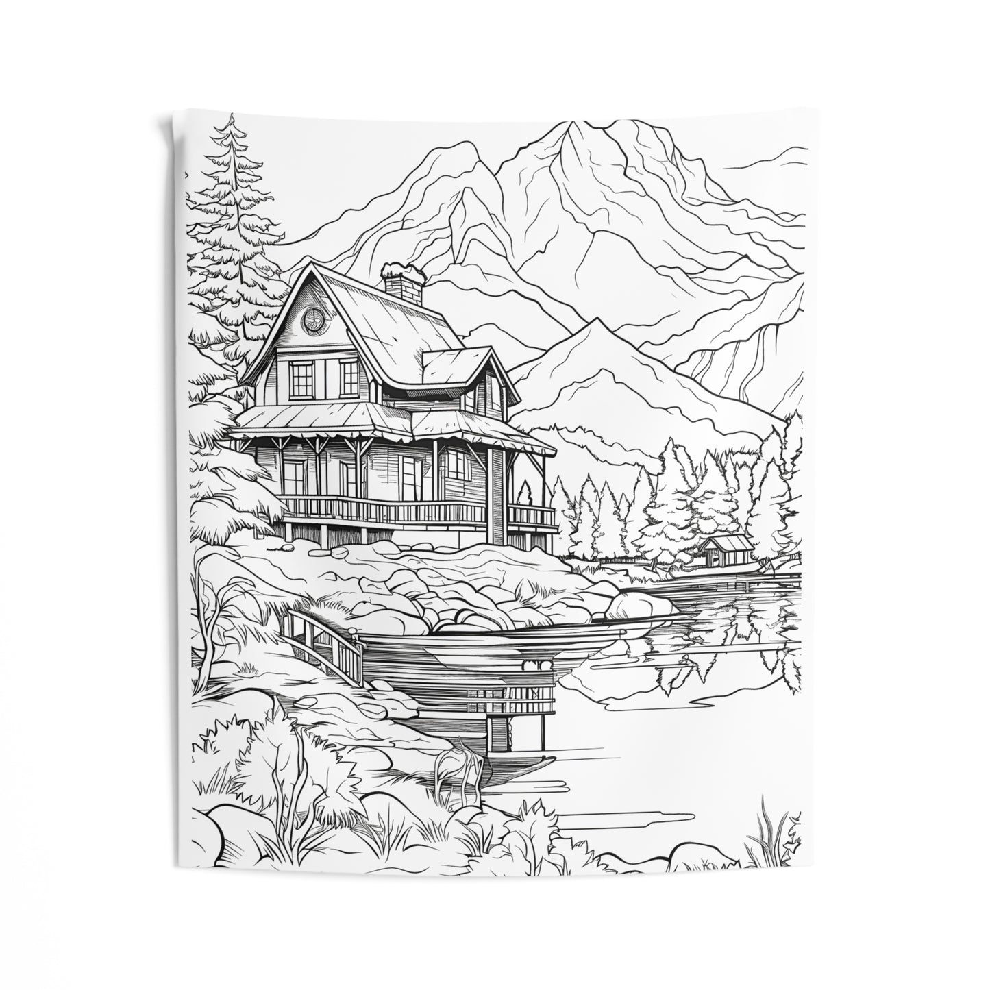 Indoor Wall Tapestries Coloring Kit with 10 Fabric Markers - Mountain Cabin