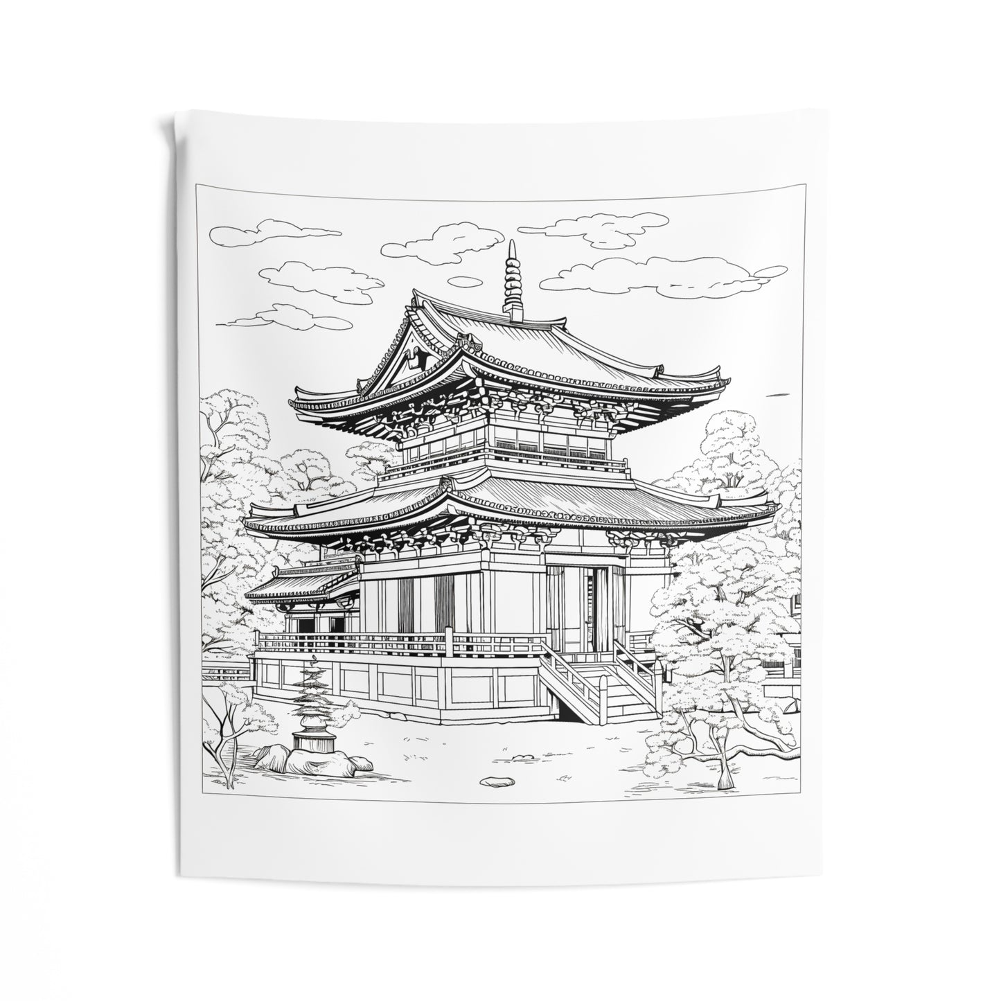 Indoor Wall Tapestries Coloring Kit with 10 Fabric Markers - Japanese Pagoda