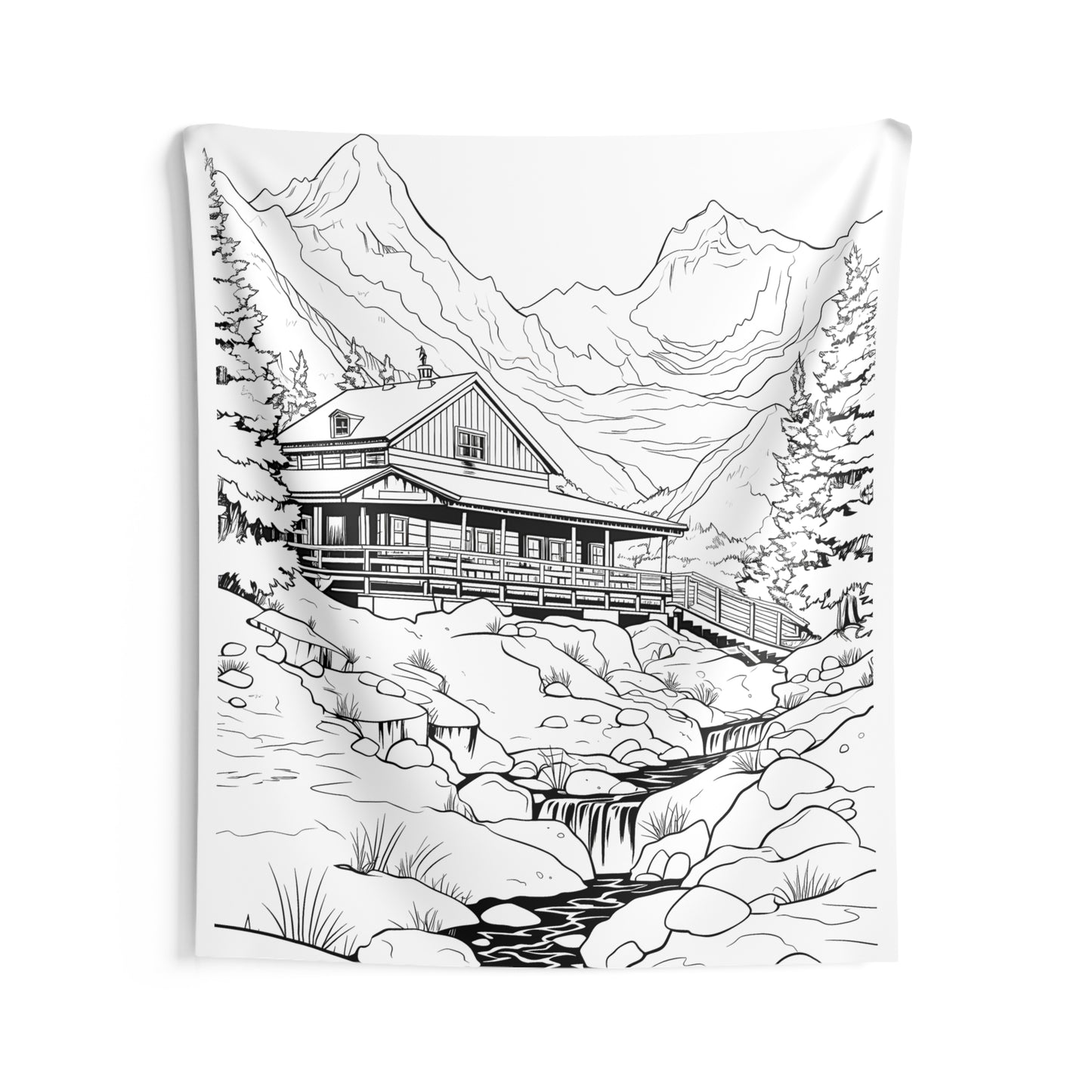 Indoor Wall Tapestries Coloring Kit with 10 Fabric Markers - Mountain Cabin