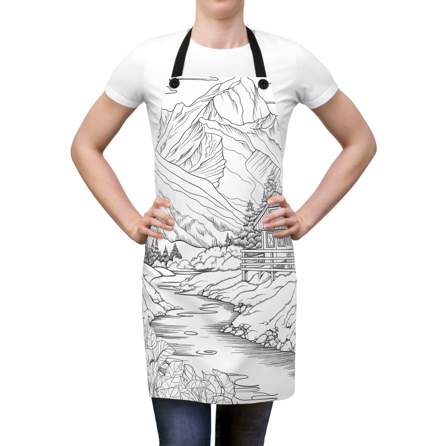 Apron Coloring Kit with 10 Fabric Markers - Mountain Scene