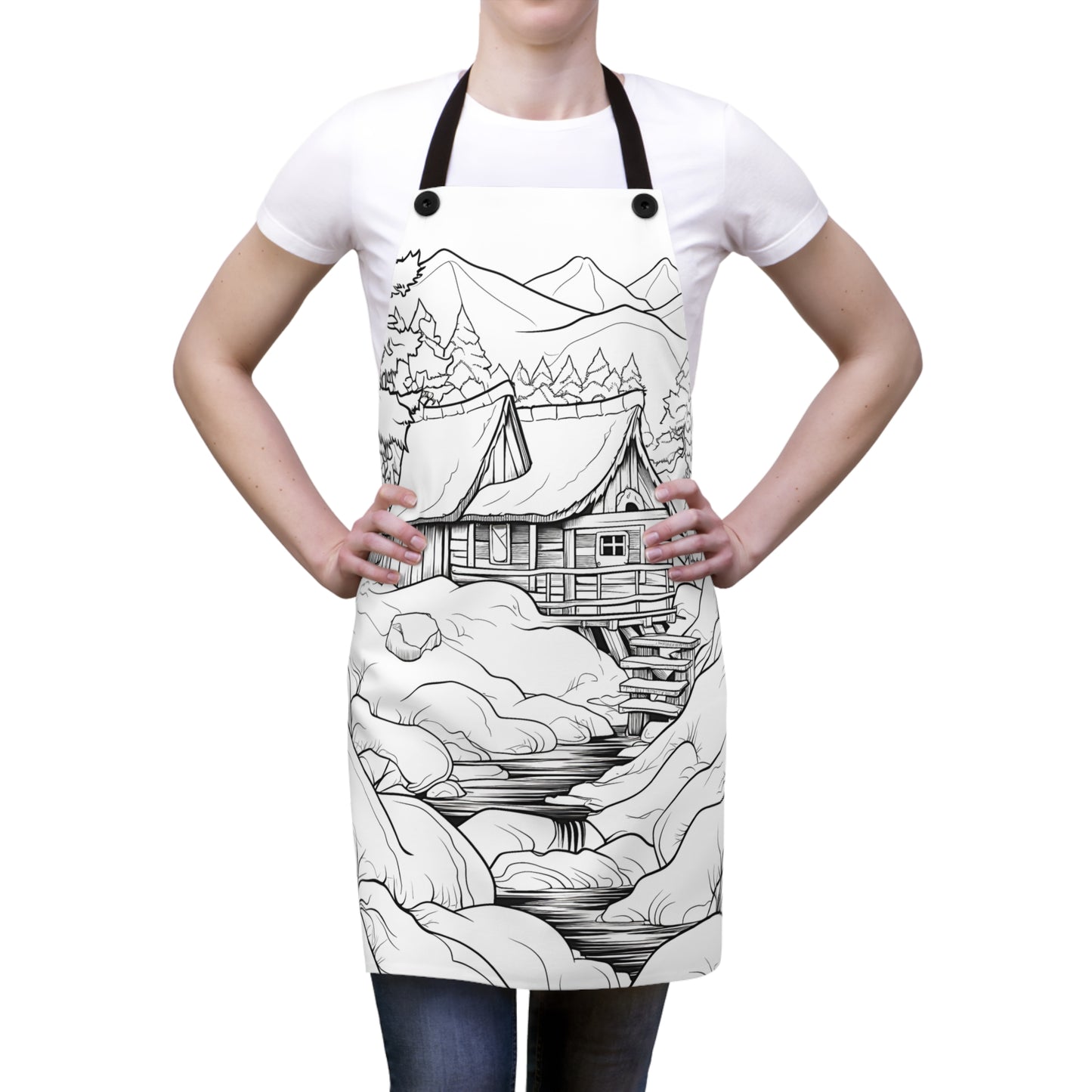 Apron Coloring Kit with 10 Fabric Markers - Mountain Cabin