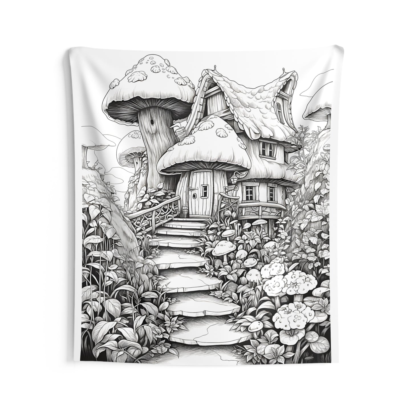 Indoor Wall Tapestries Coloring Kit with 10 Fabric Markers - Mushroom House