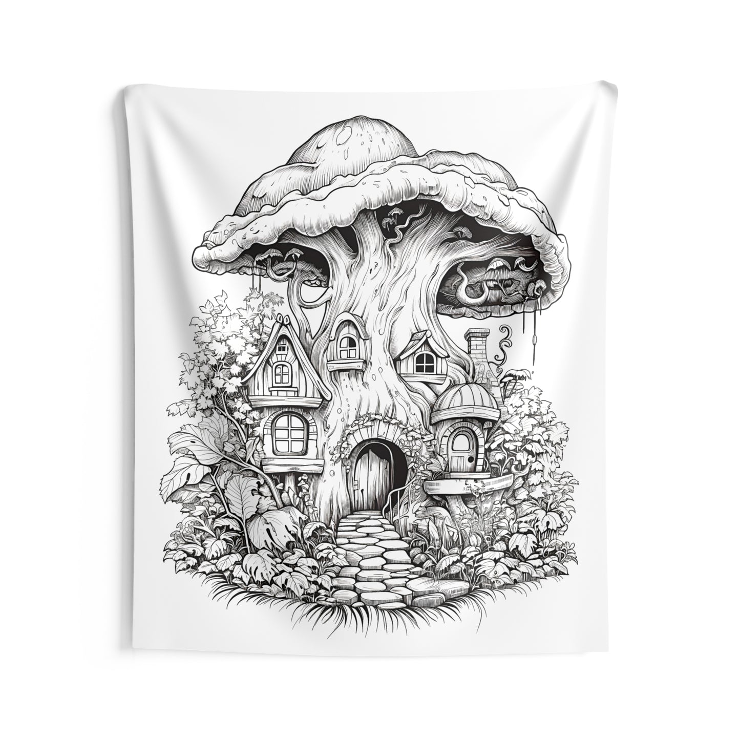 Indoor Wall Tapestries Coloring Kit with 10 Fabric Markers - Mushroom House