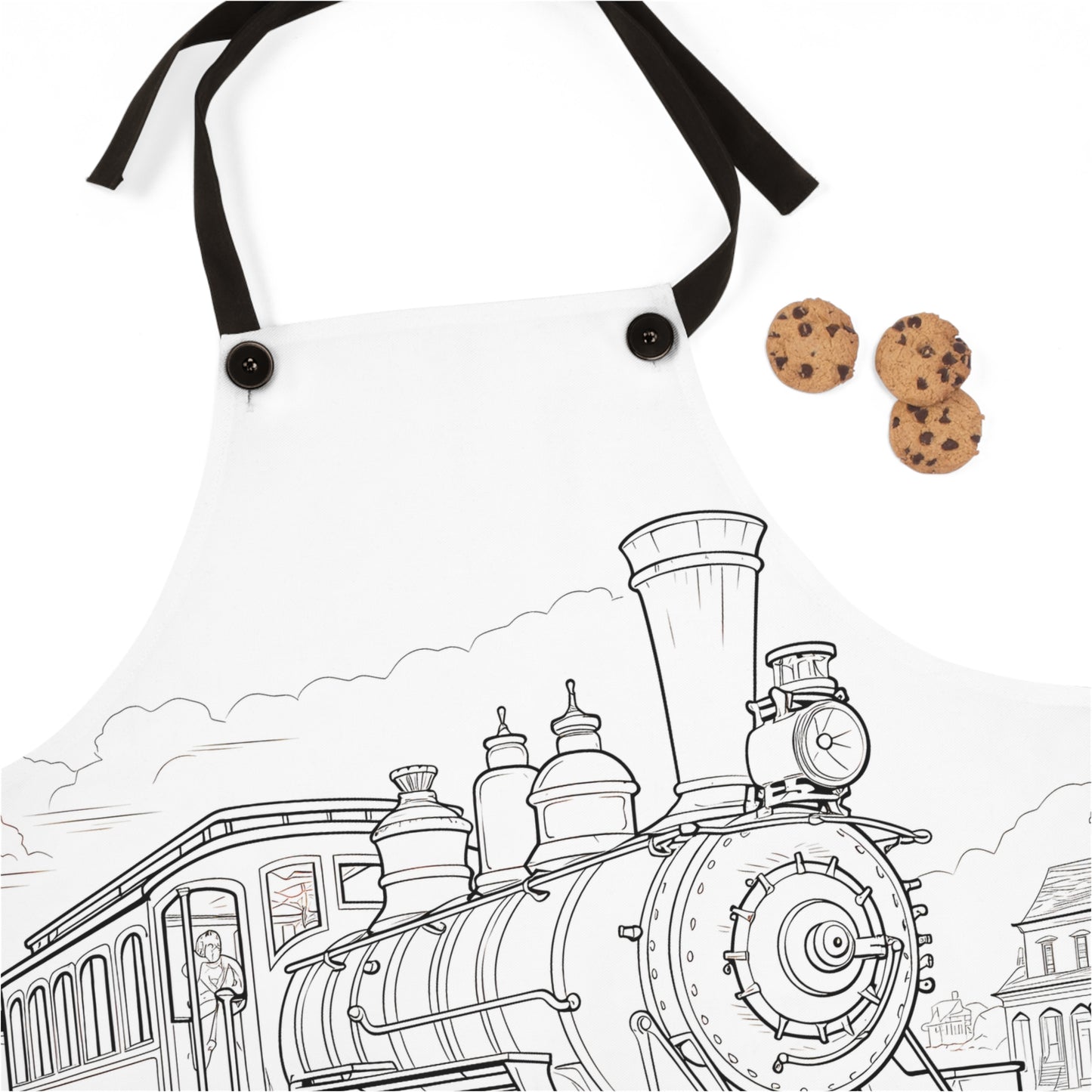 Apron Coloring Kit with 10 Fabric Markers - Classic Steam Locomotive