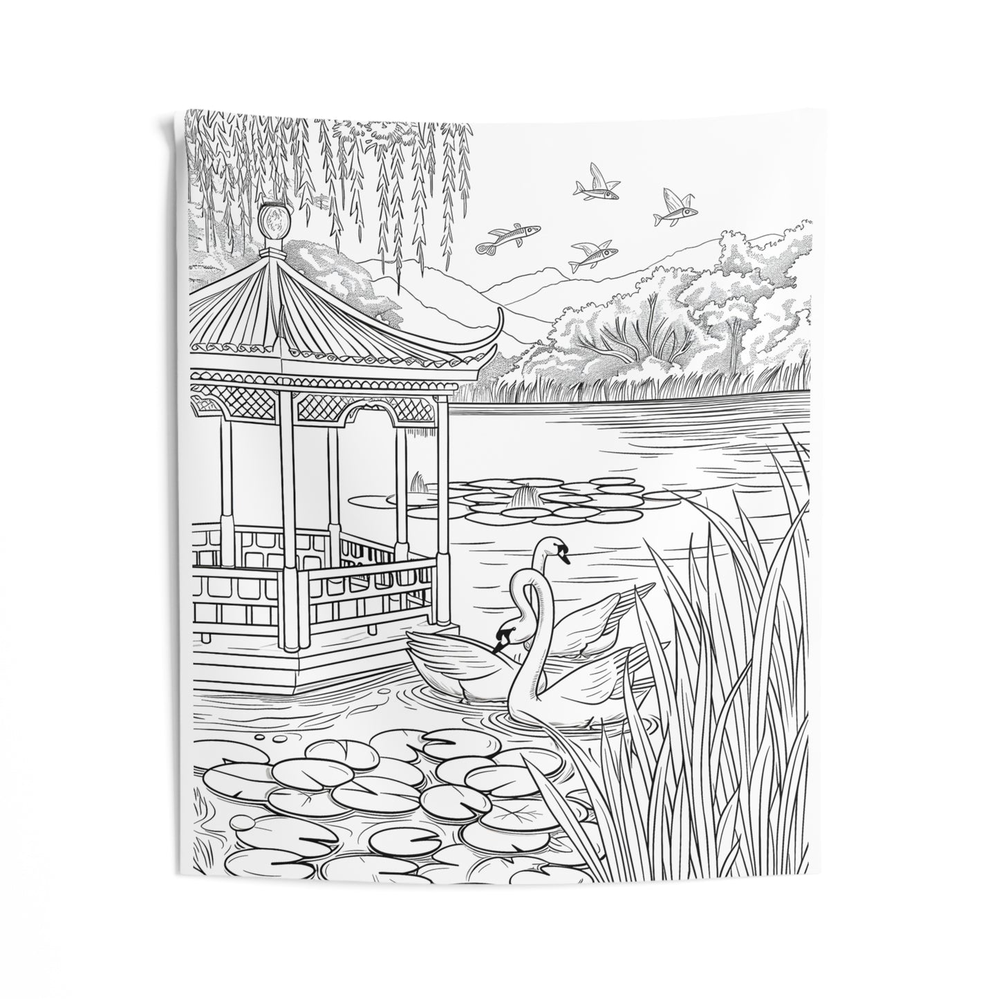 Indoor Wall Tapestries Coloring Kit with 10 Fabric Markers - Serene Lake