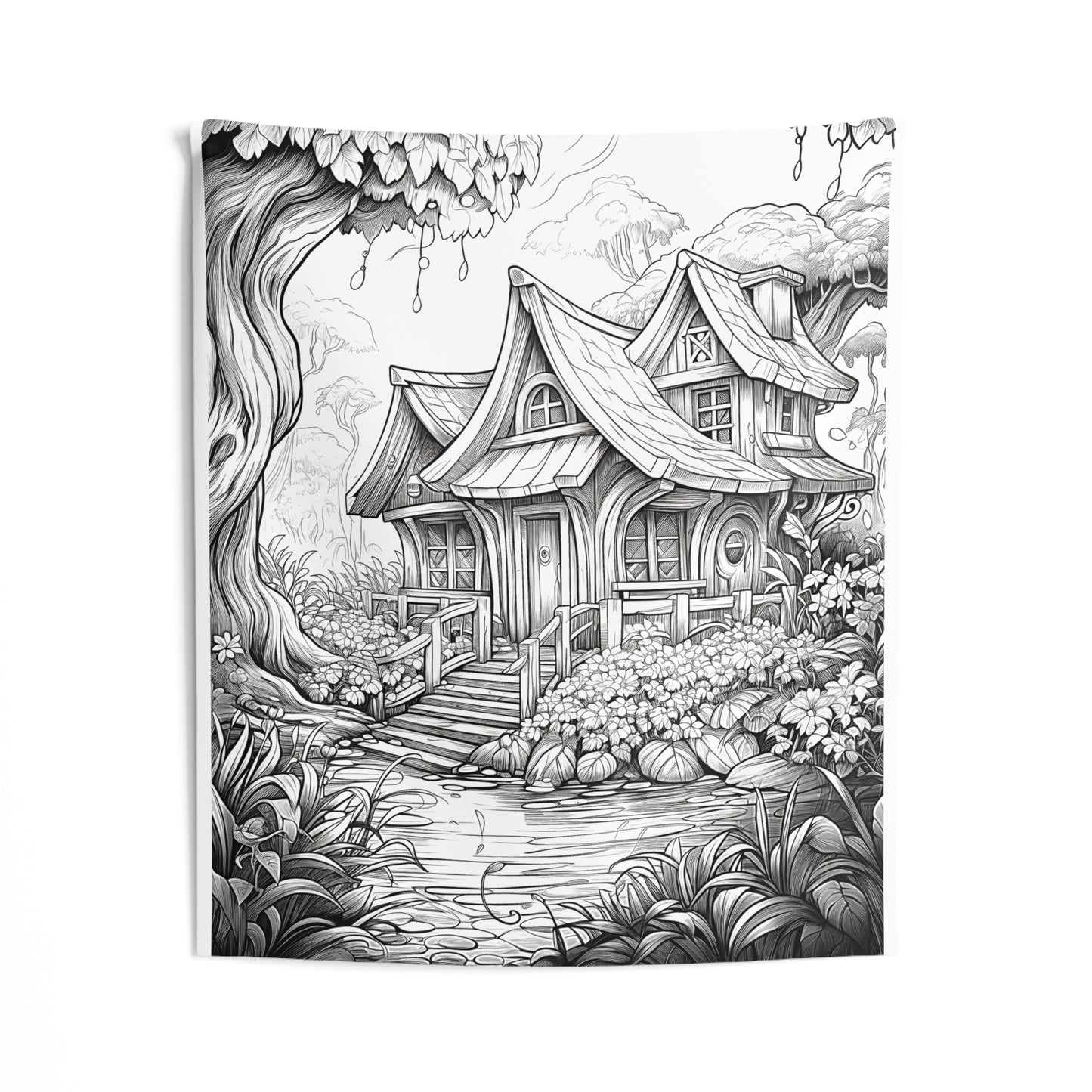 Indoor Wall Tapestries Coloring Kit with 10 Fabric Markers - Magical Cottage