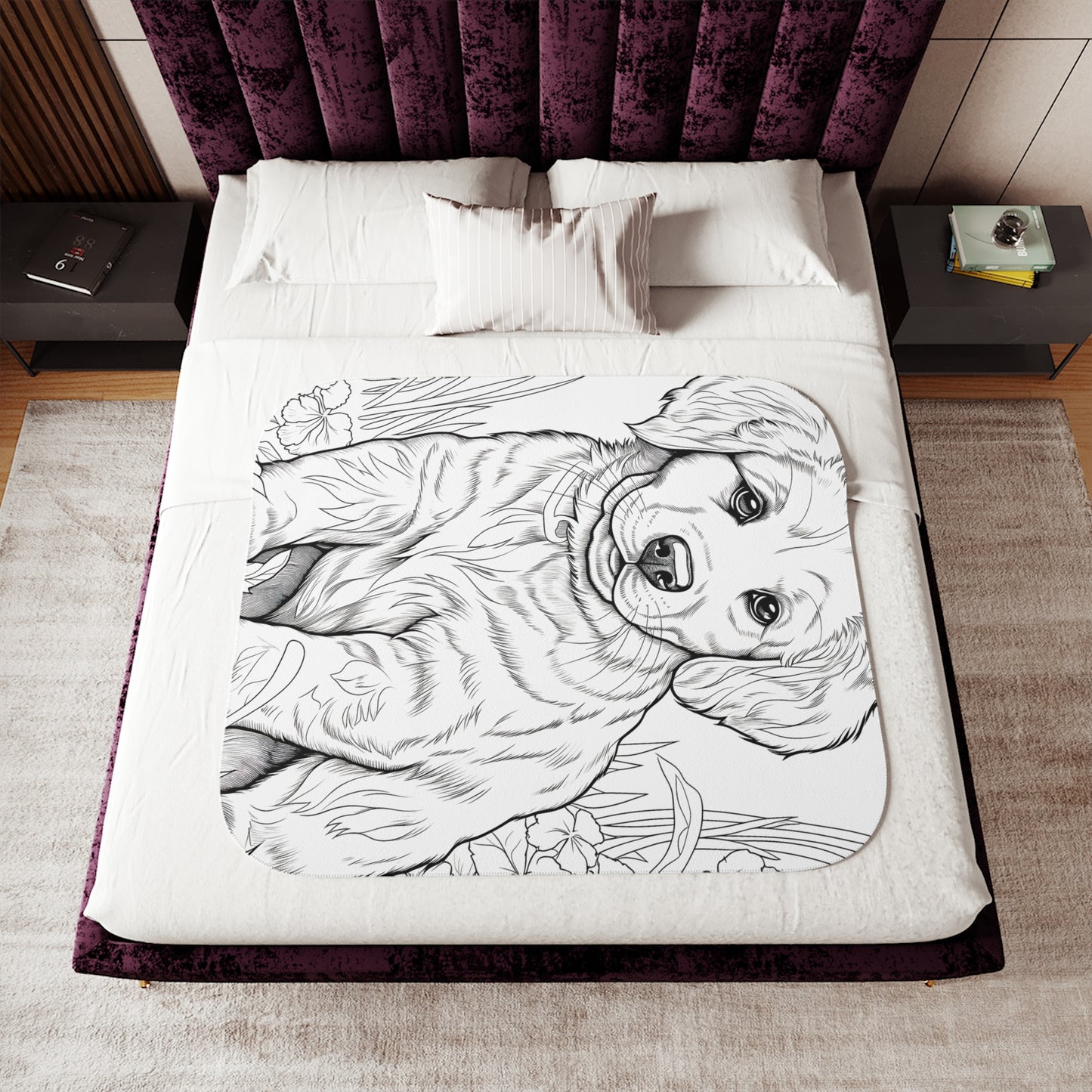 Blanket Coloring Kit with 10 Fabric Markers - Puppy in Garden