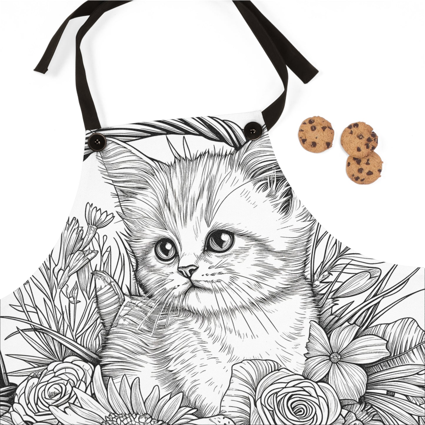 Apron Coloring Kit with 10 Fabric Markers - Cat in Flower Basket