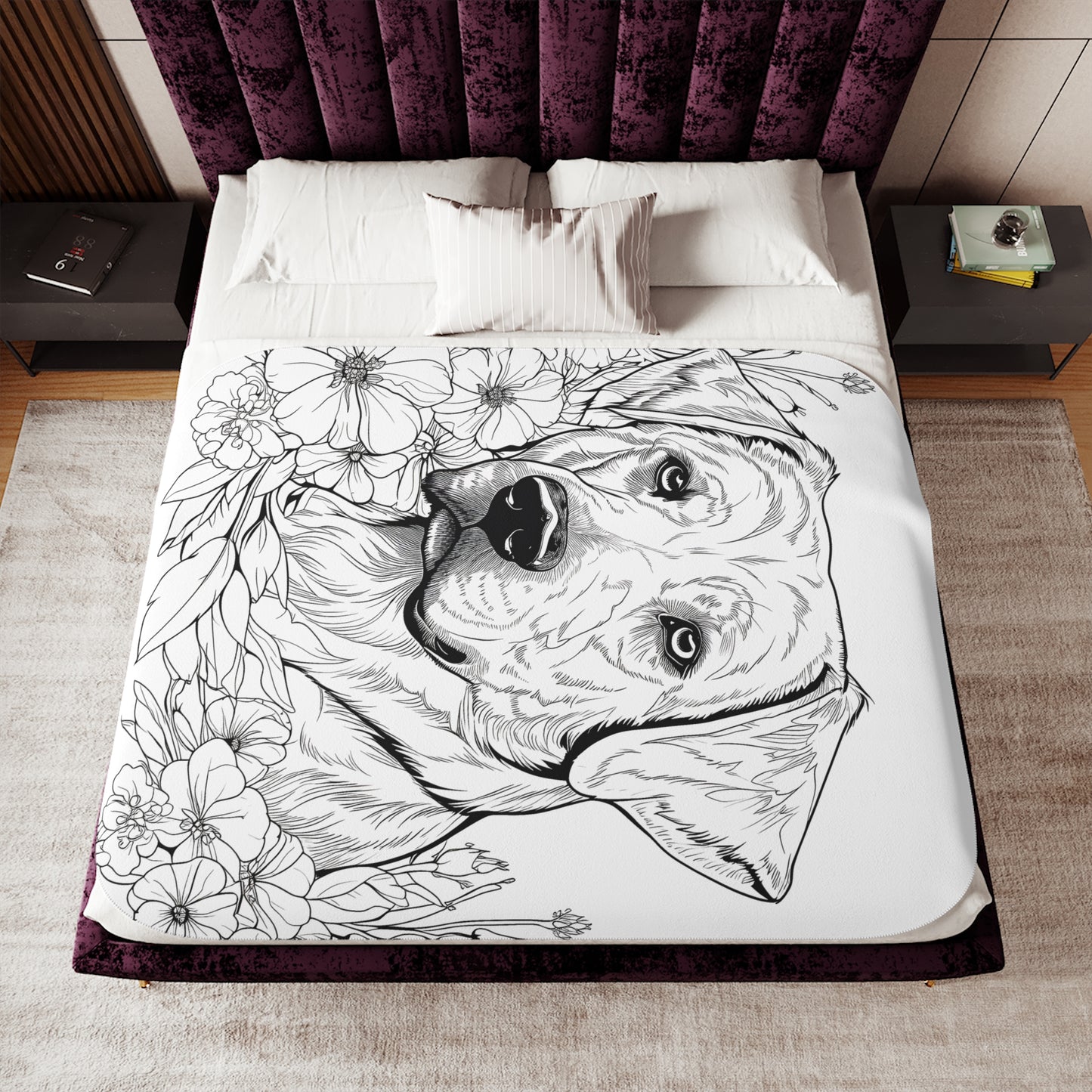 Blanket Coloring Kit with 10 Fabric Markers - Dog in Flowers