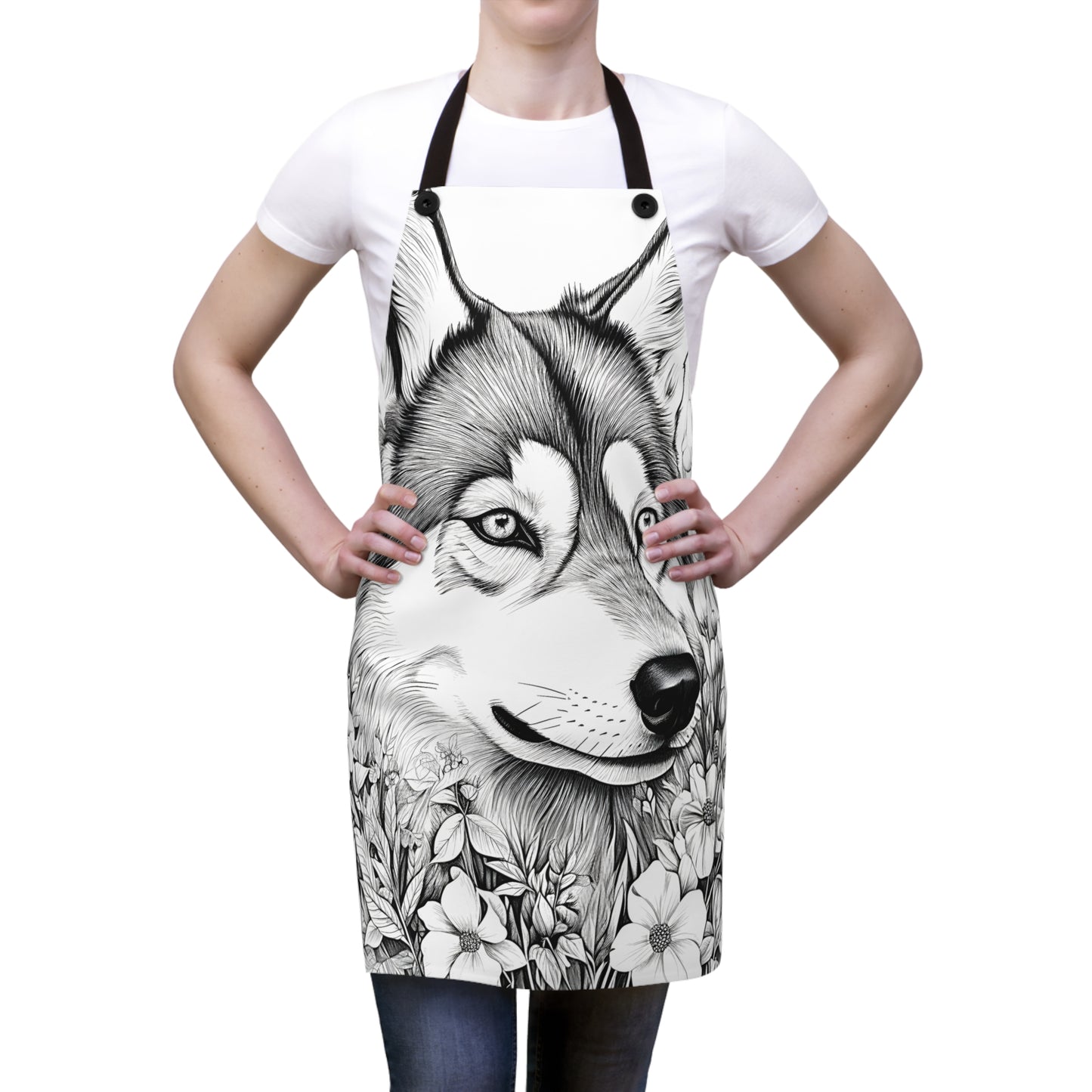 Apron Coloring Kit with 10 Fabric Markers - Wolf amidst Nature