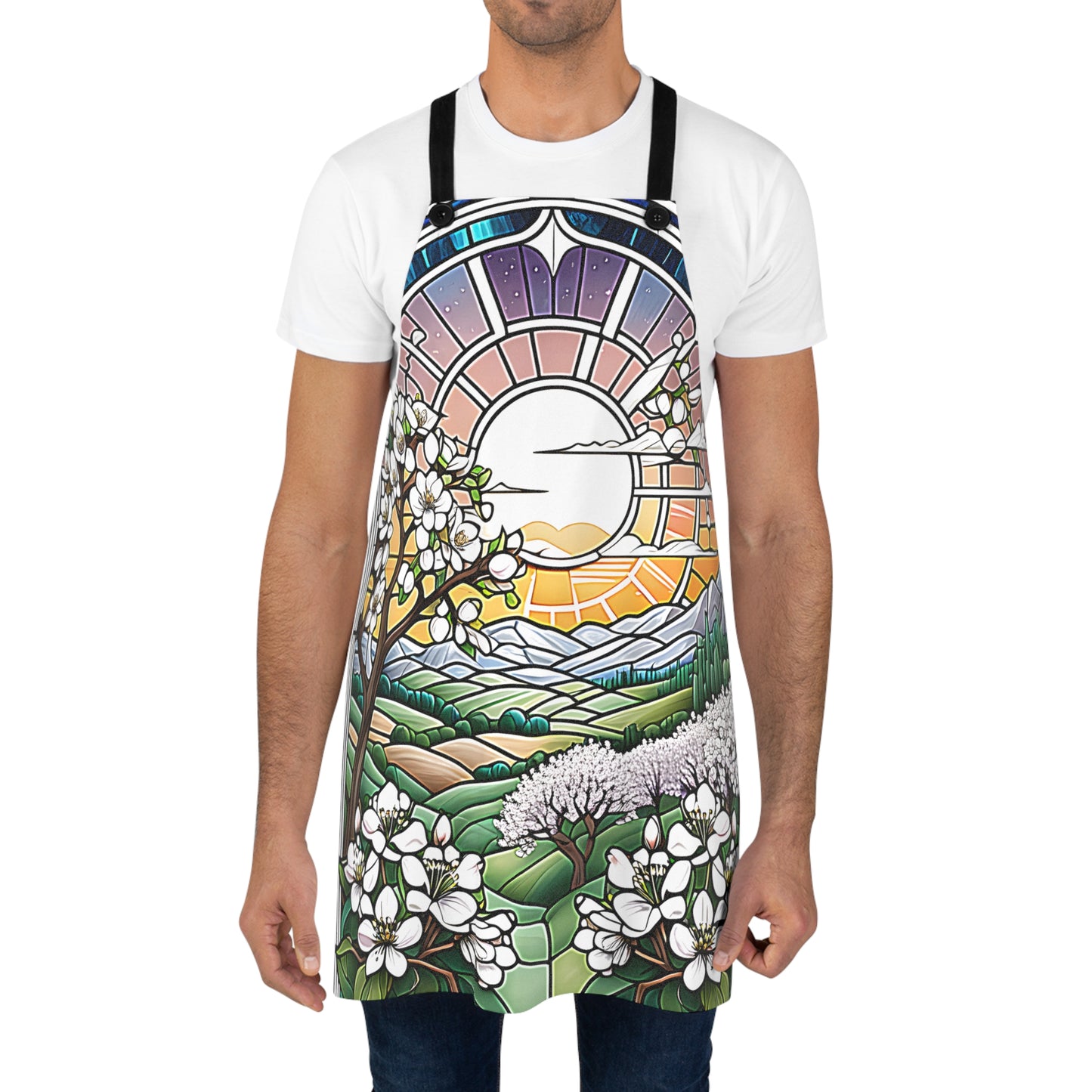 Apron Colorful Graphic Design - Flowering Trees at Sunset