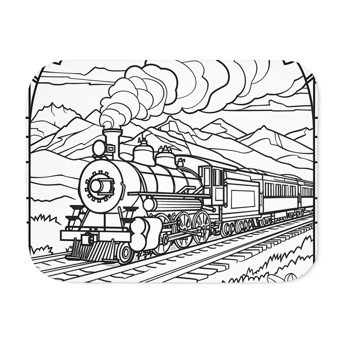 Blanket Coloring Kit with 10 Fabric Markers - Steam Train with Mountains