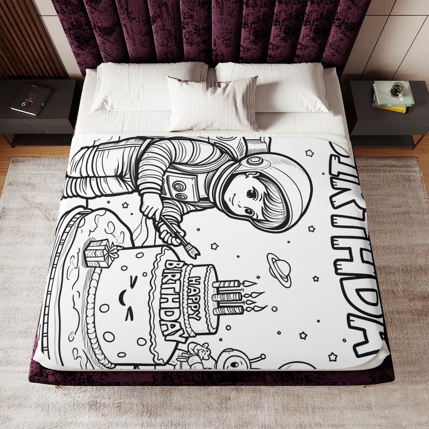 Blanket Coloring Kit with 10 Fabric Markers - Space Birthday