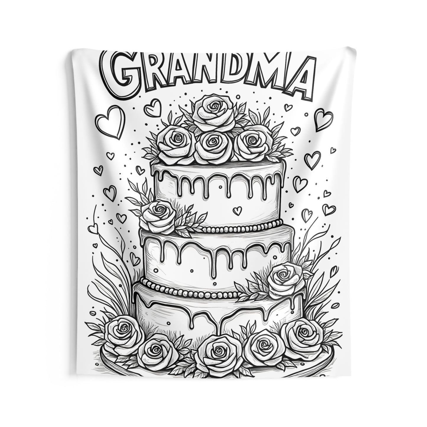 Indoor Wall Tapestries Coloring Kit with 10 Fabric Markers - Grandma's Celebration Cake