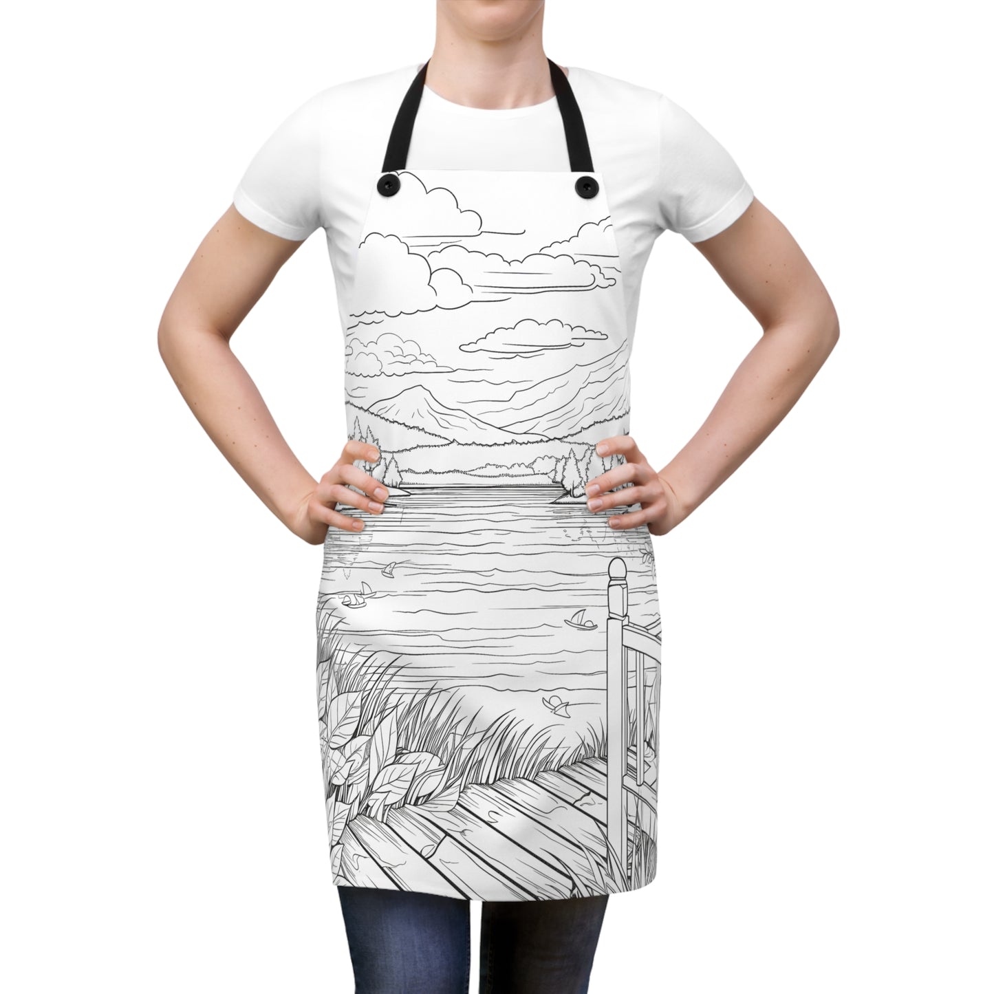 Apron Coloring Kit with 10 Fabric Markers - Mountains and Lake