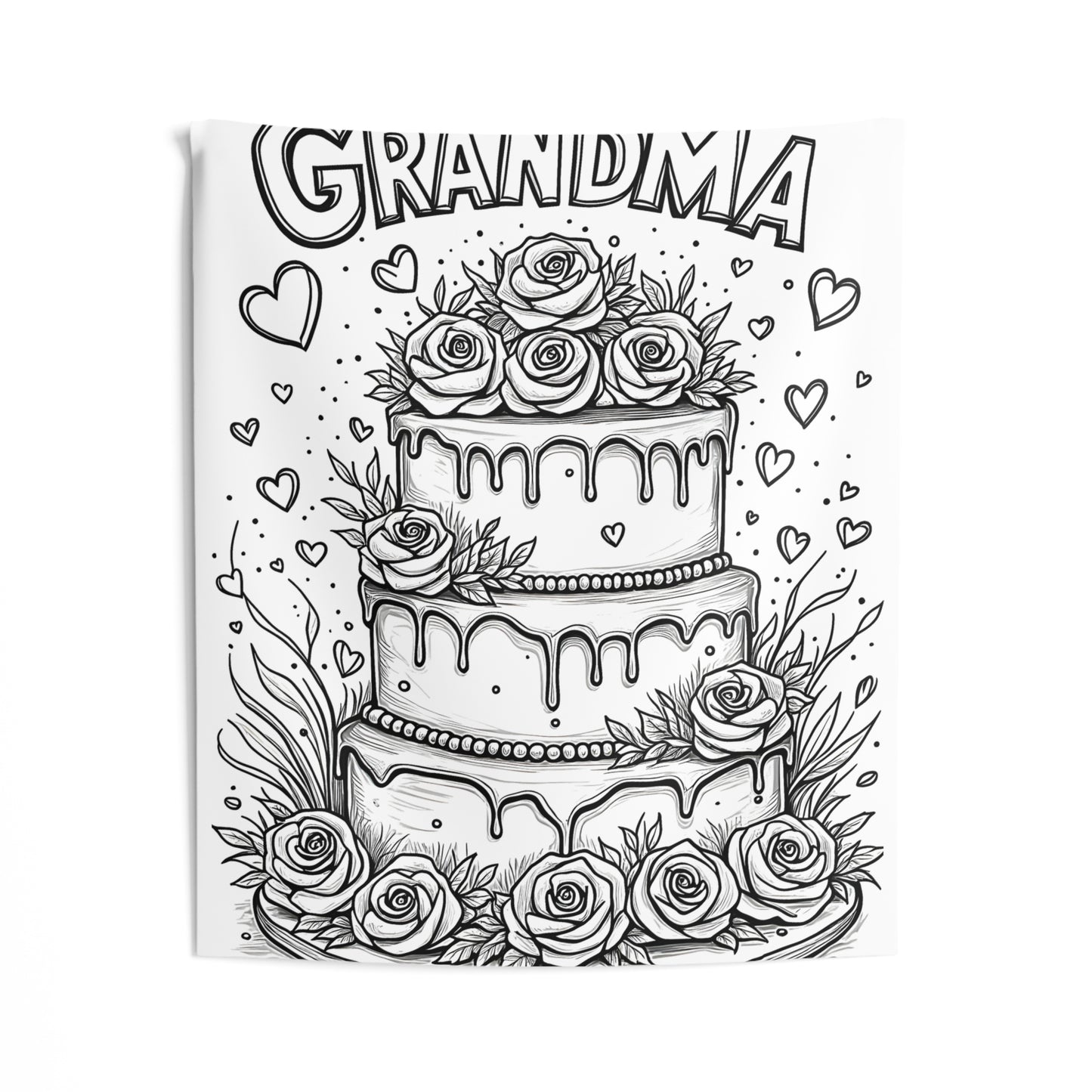 Indoor Wall Tapestries Coloring Kit with 10 Fabric Markers - Grandma's Celebration Cake