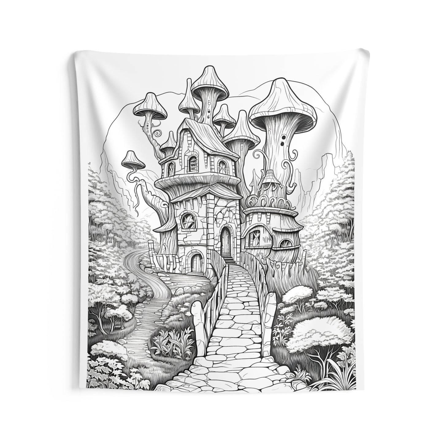 Indoor Wall Tapestries Coloring Kit with 10 Fabric Markers - Mushroom House