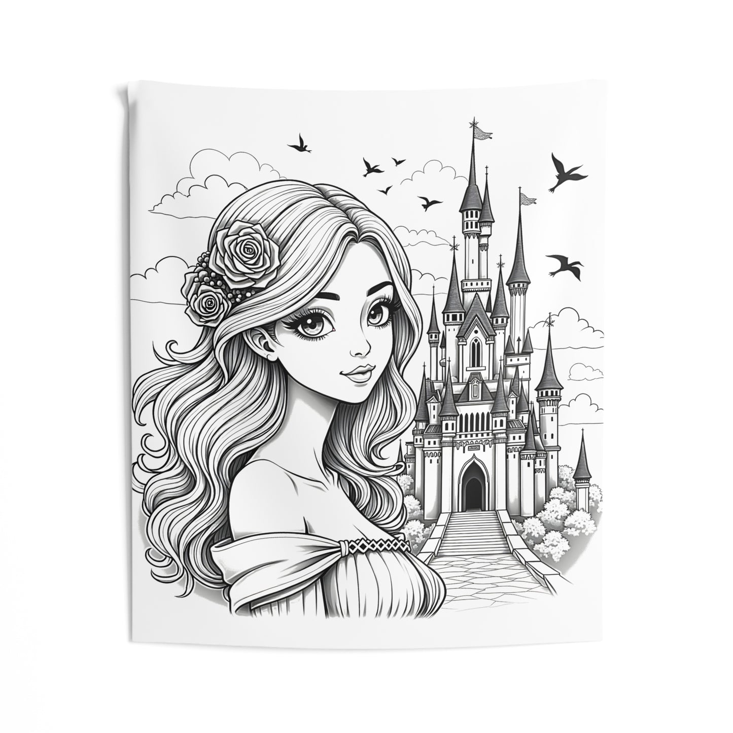 Indoor Wall Tapestries Coloring Kit with 10 Fabric Markers - Castle Princess