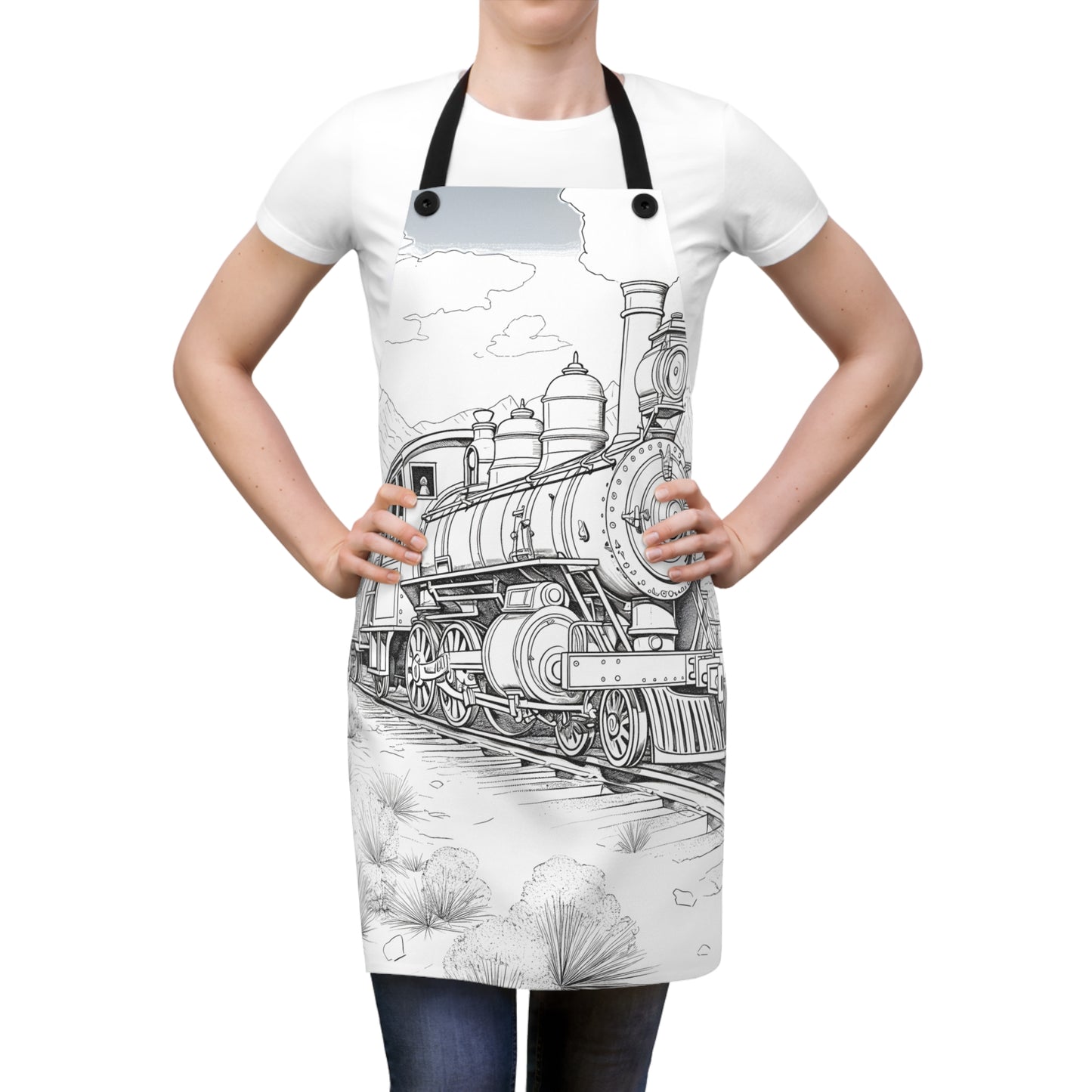 Apron Coloring Kit with 10 Fabric Markers - Vintage Train