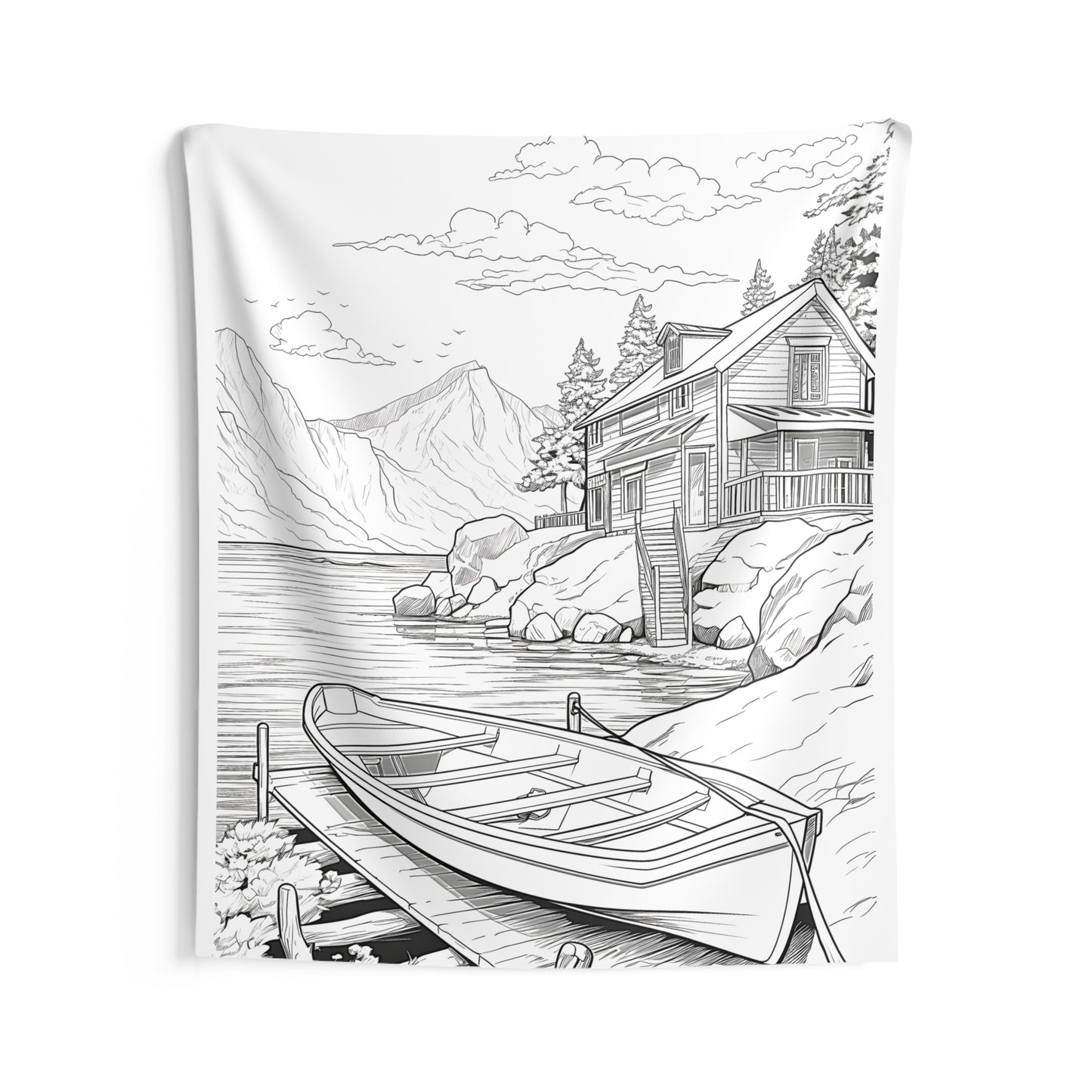 Indoor Wall Tapestries Coloring Kit with 10 Fabric Markers - Lake House