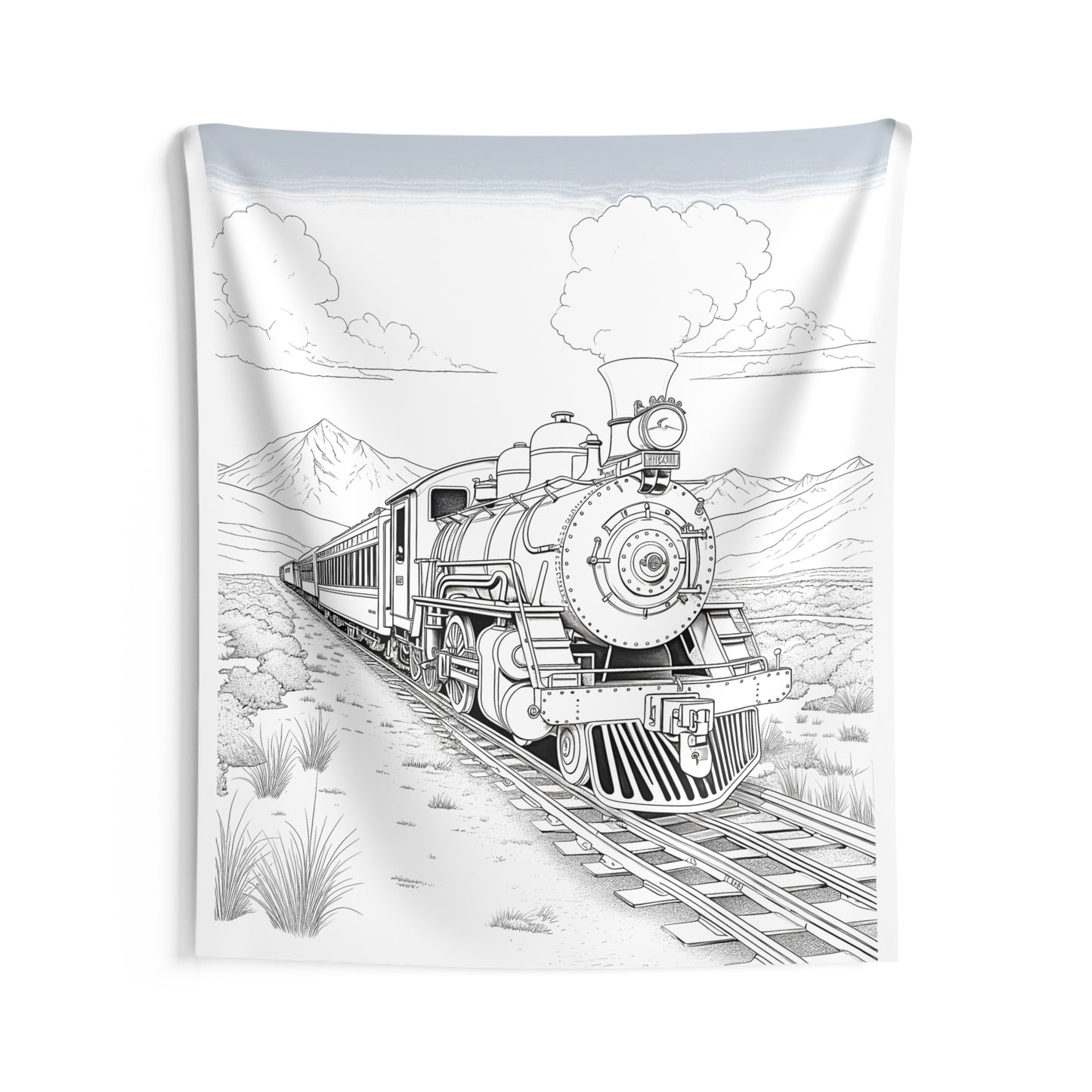 Indoor Wall Tapestries Coloring Kit with 10 Fabric Markers - Steam Engine Train