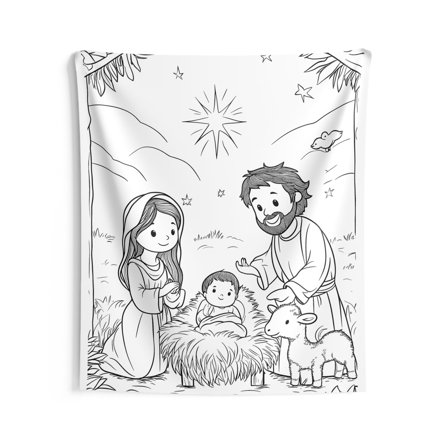 Indoor Wall Tapestries Coloring Kit with 10 Fabric Markers - Nativity Scene