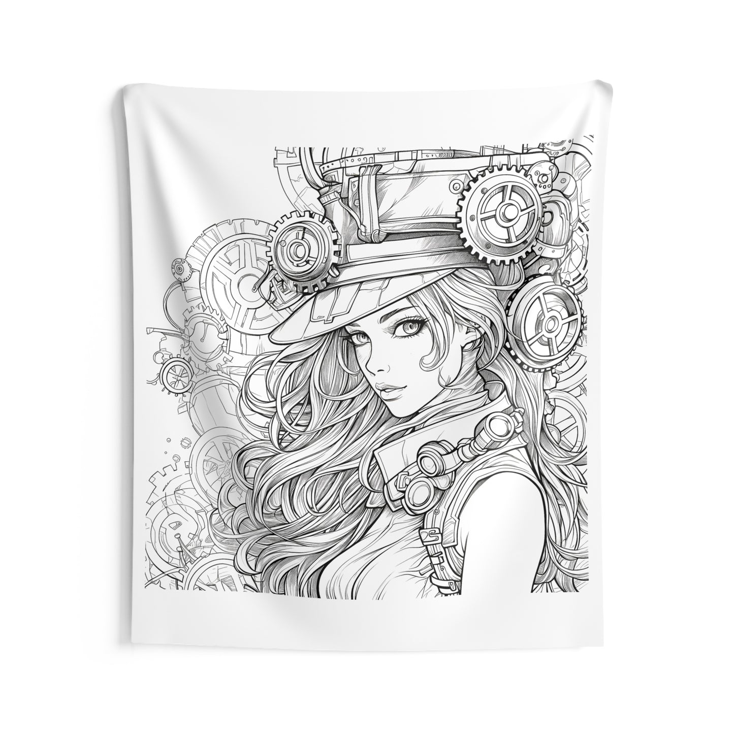 Indoor Wall Tapestries Coloring Kit with 10 Fabric Markers - Steampunk Girl